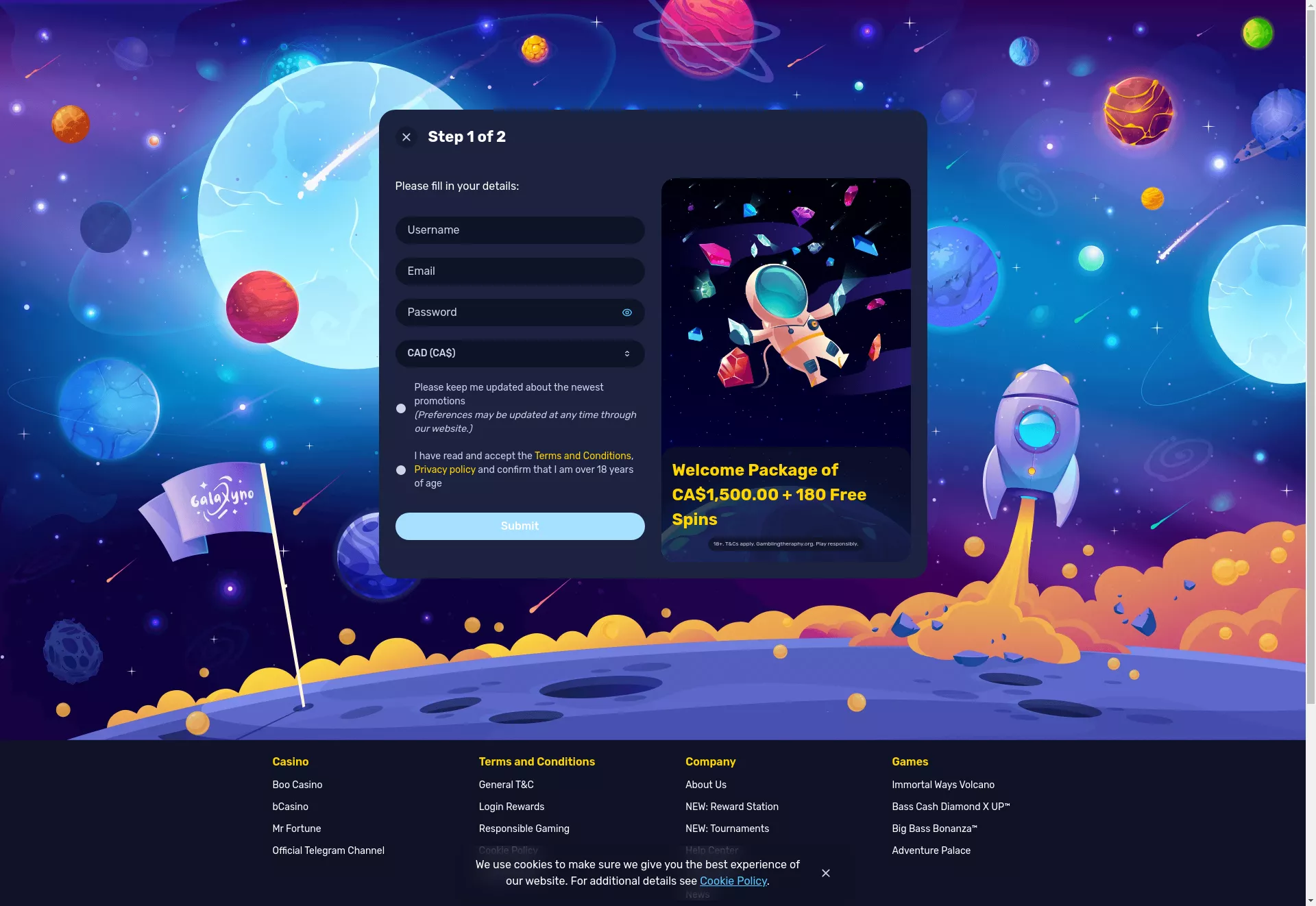 Desktop screen. Galactic Wins Up to C$1500 + 180 FS