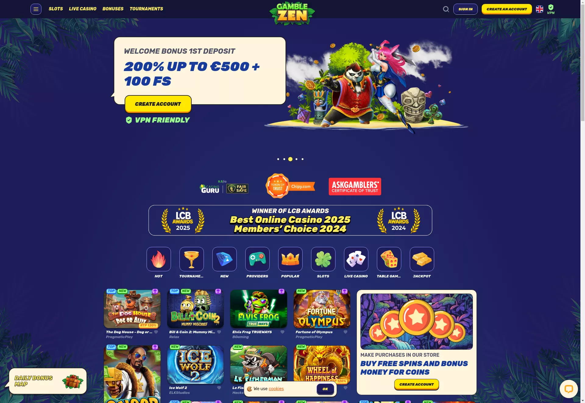 Desktop screen. Gamblezen Casino Up to €2625 + 350 FS