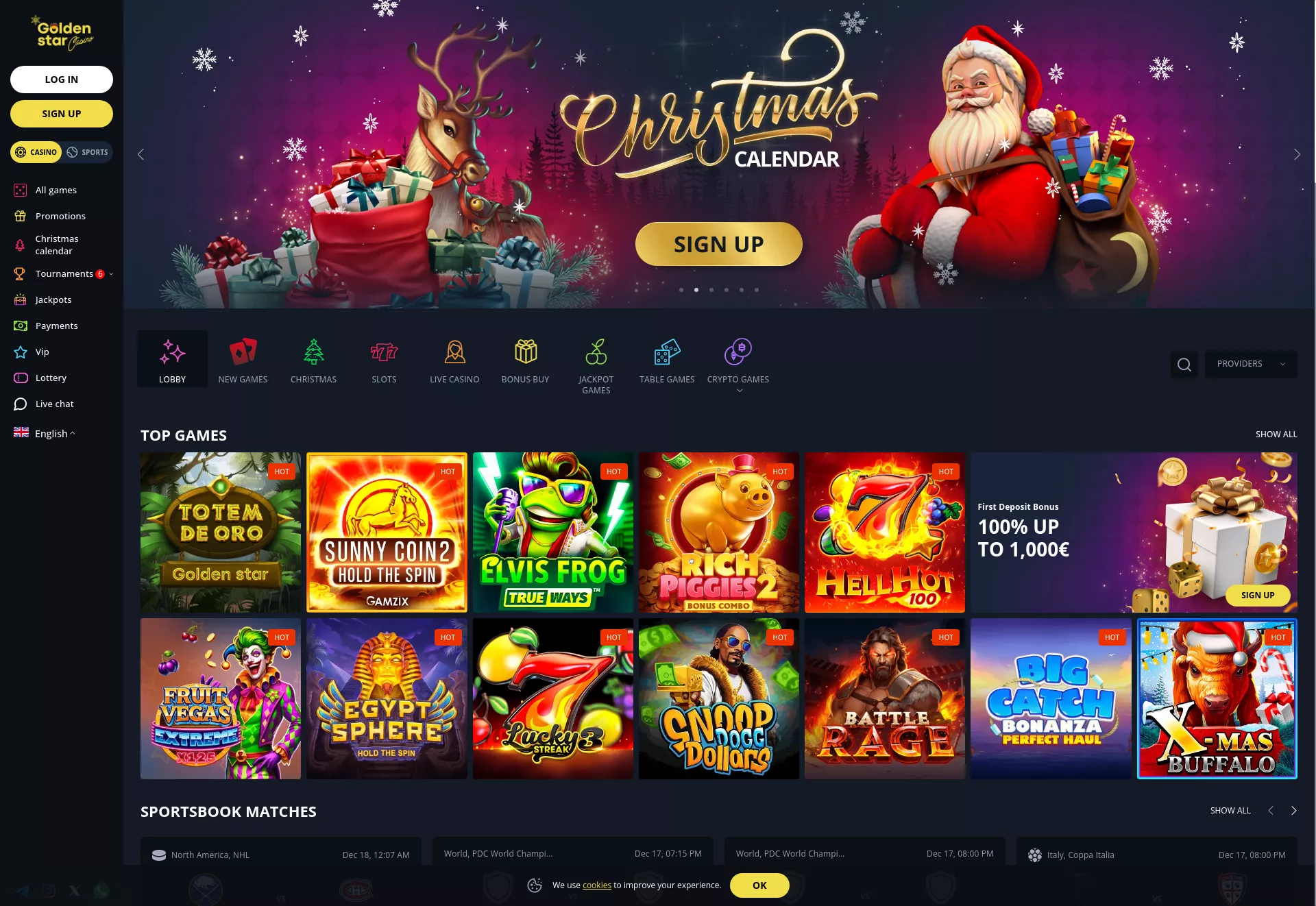 Desktop screen. Golden Star Up to €2000 + 350 FS