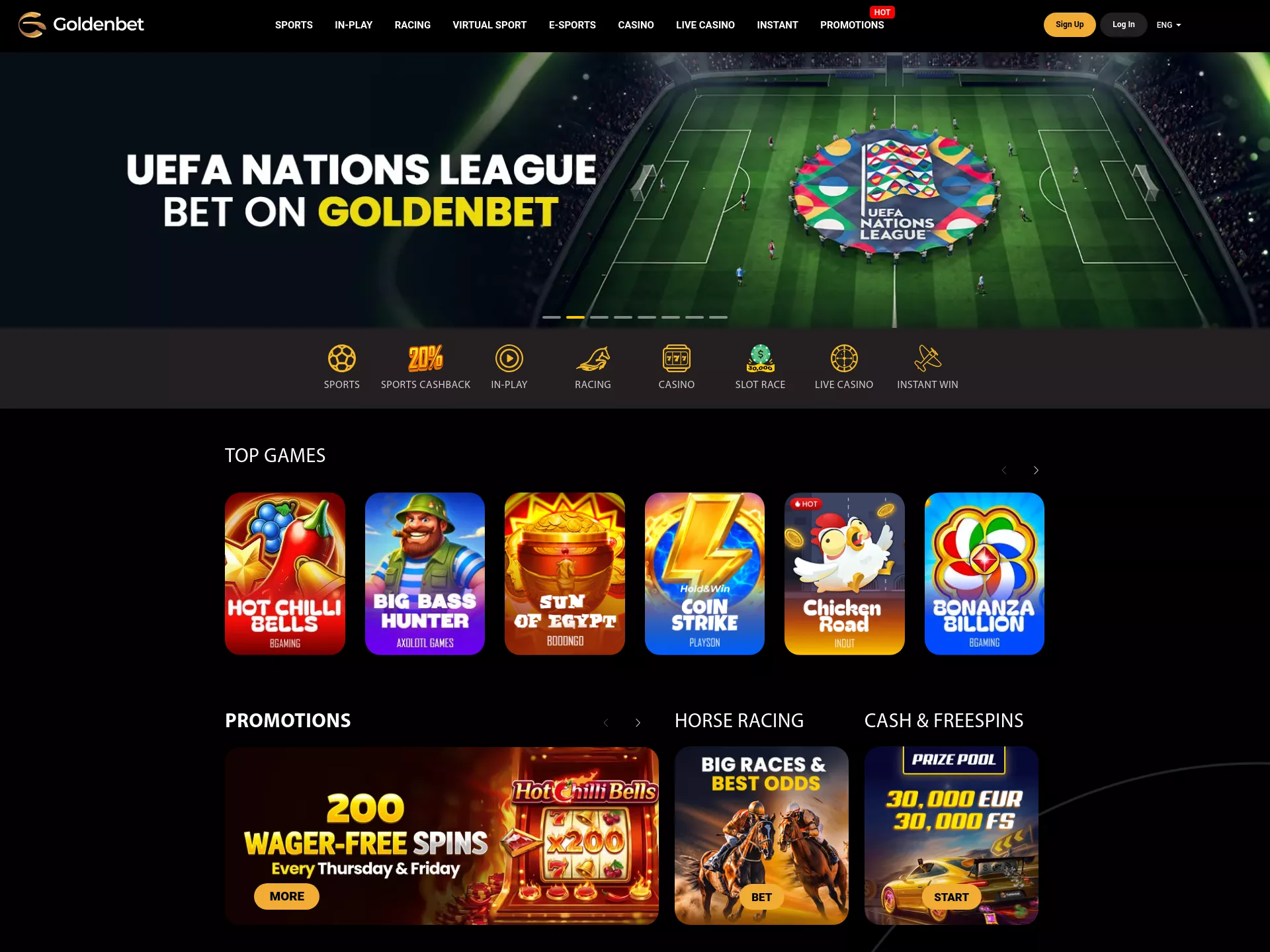 Desktop screen. Goldenbet Casino Get 10% Cashback up to $500