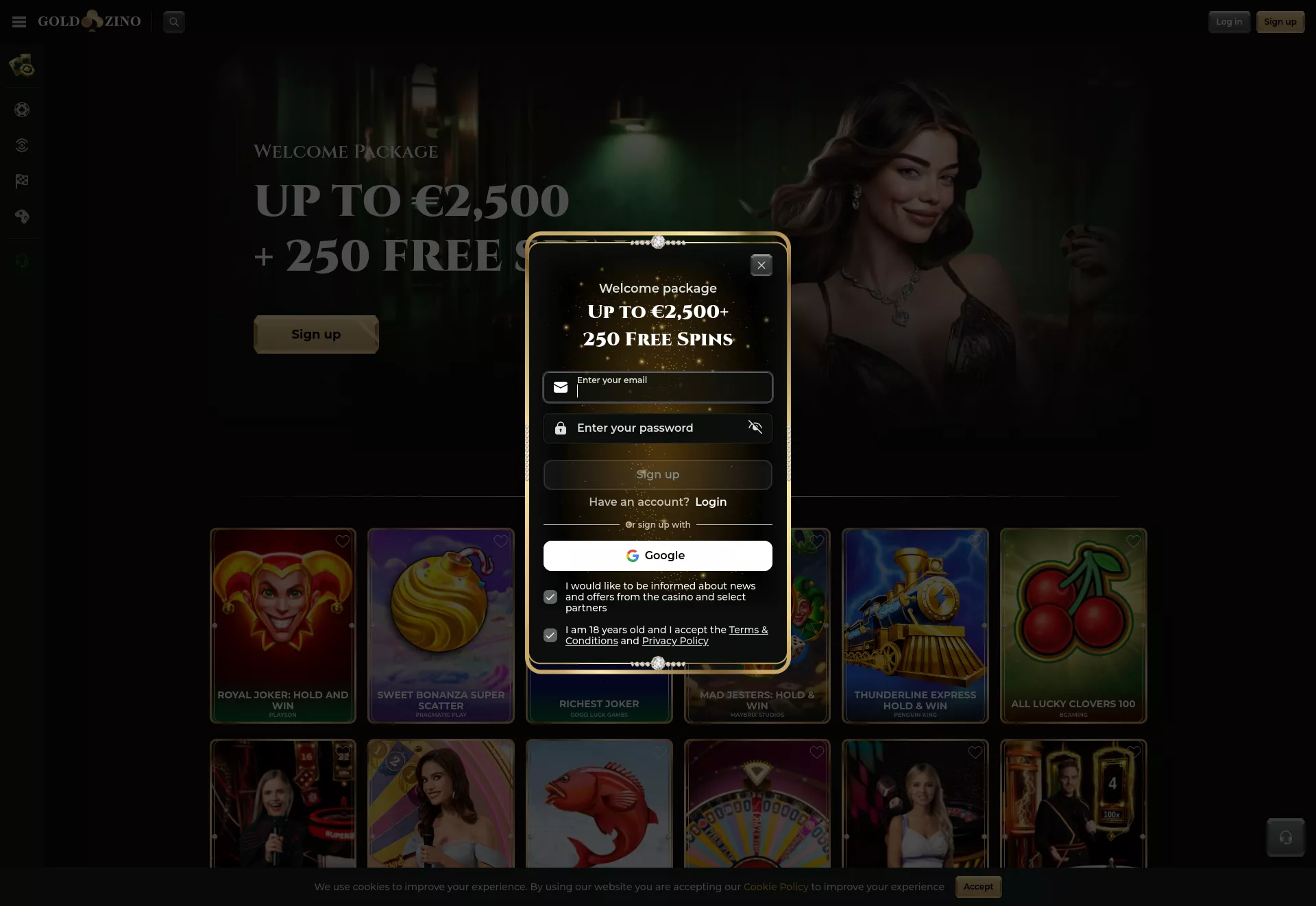 Desktop screen. Goldzino Up to $1500 + 250 FS