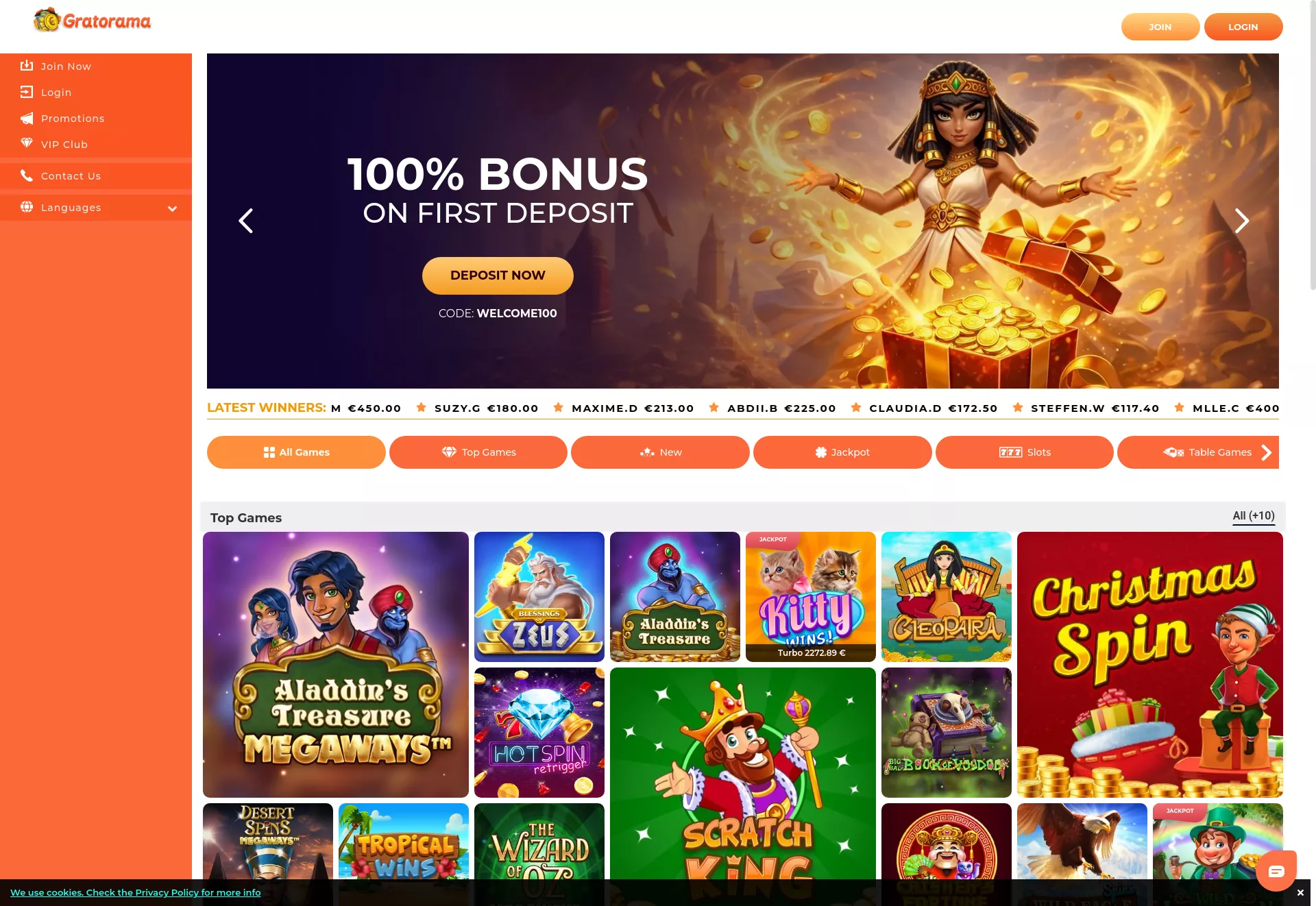 Desktop screen. Gratorama 100% up to $200