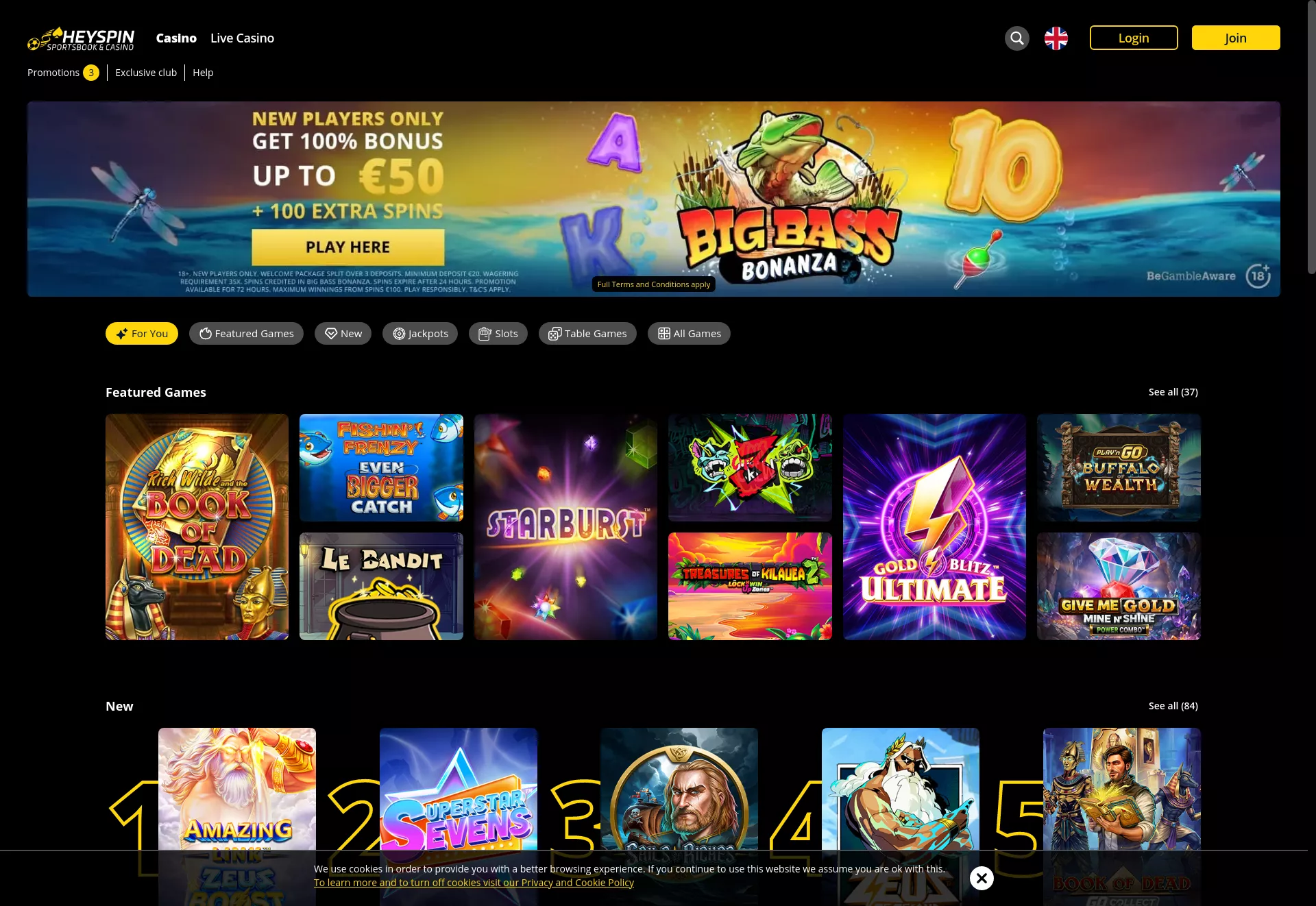 Desktop screen. Hey Spin 100% up to $200 + 100 FS