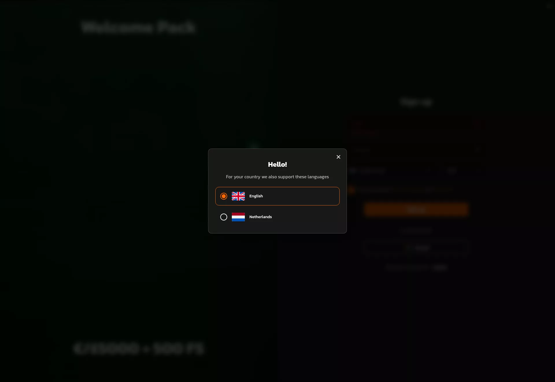 Desktop screen. HiddenJack Up to €5000 + 500 FS