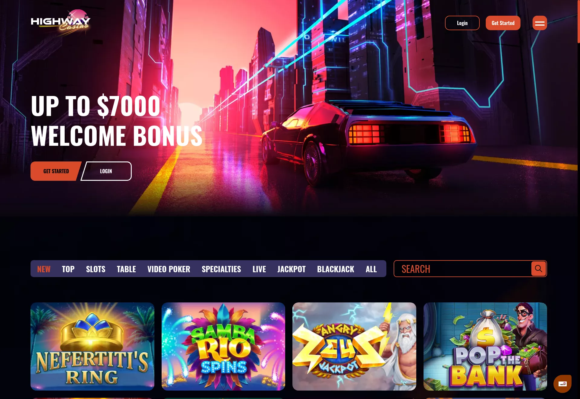 Desktop screen. Highway Casino Up to 100 FS