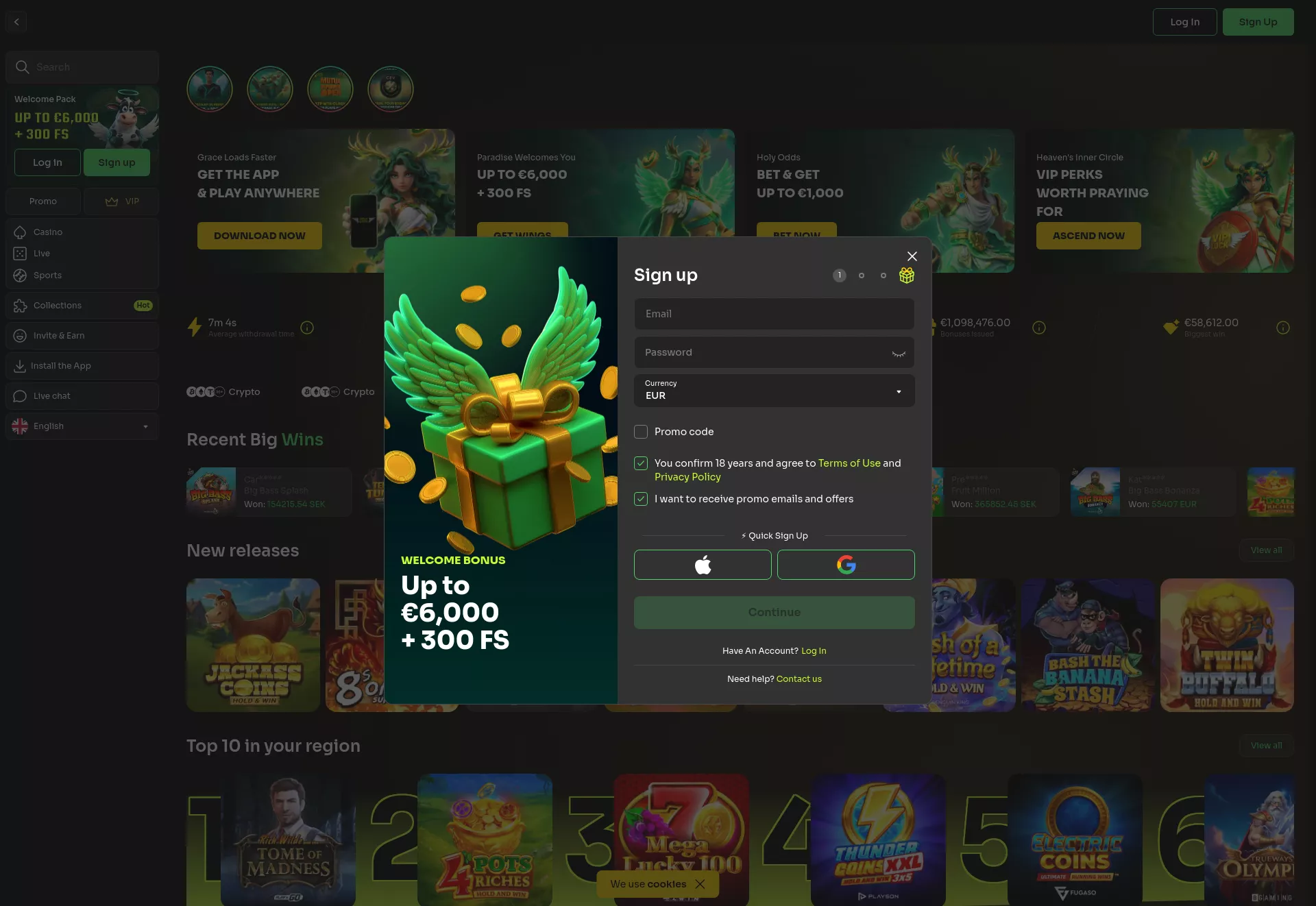 Desktop screen. HolyLuck 100% up to $1000