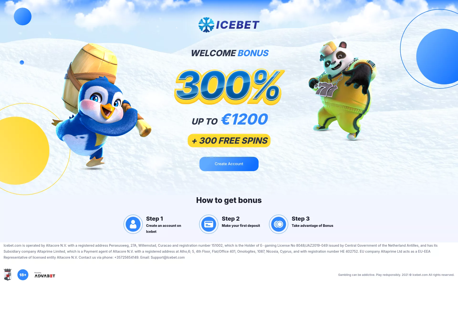Desktop screen. IceBet Casino Up to $1200 + 275 FS