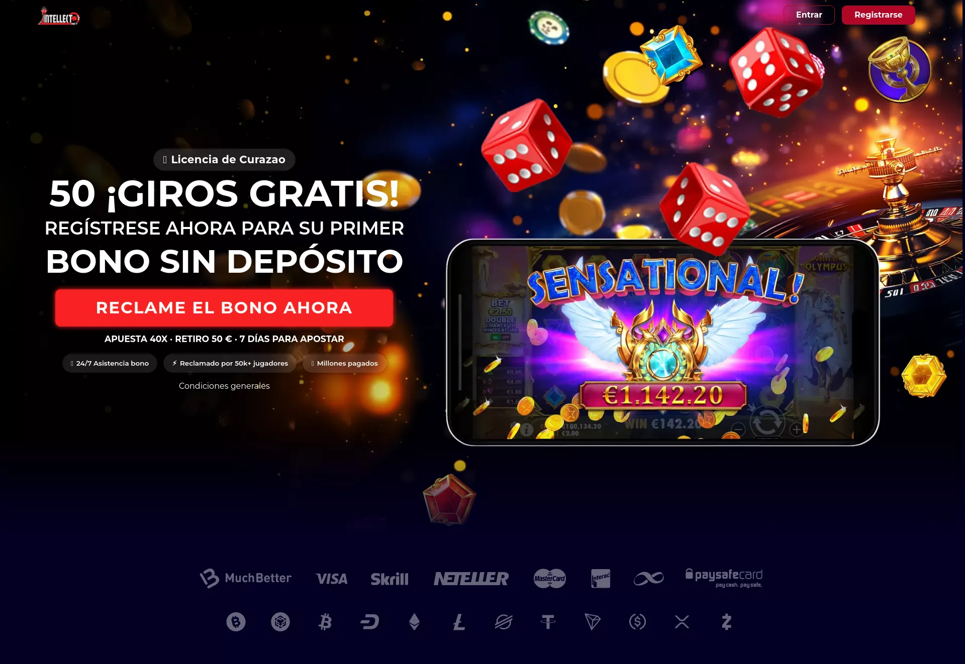 Desktop screen. IntellectBet Casino Up to $3000 + 300 FS