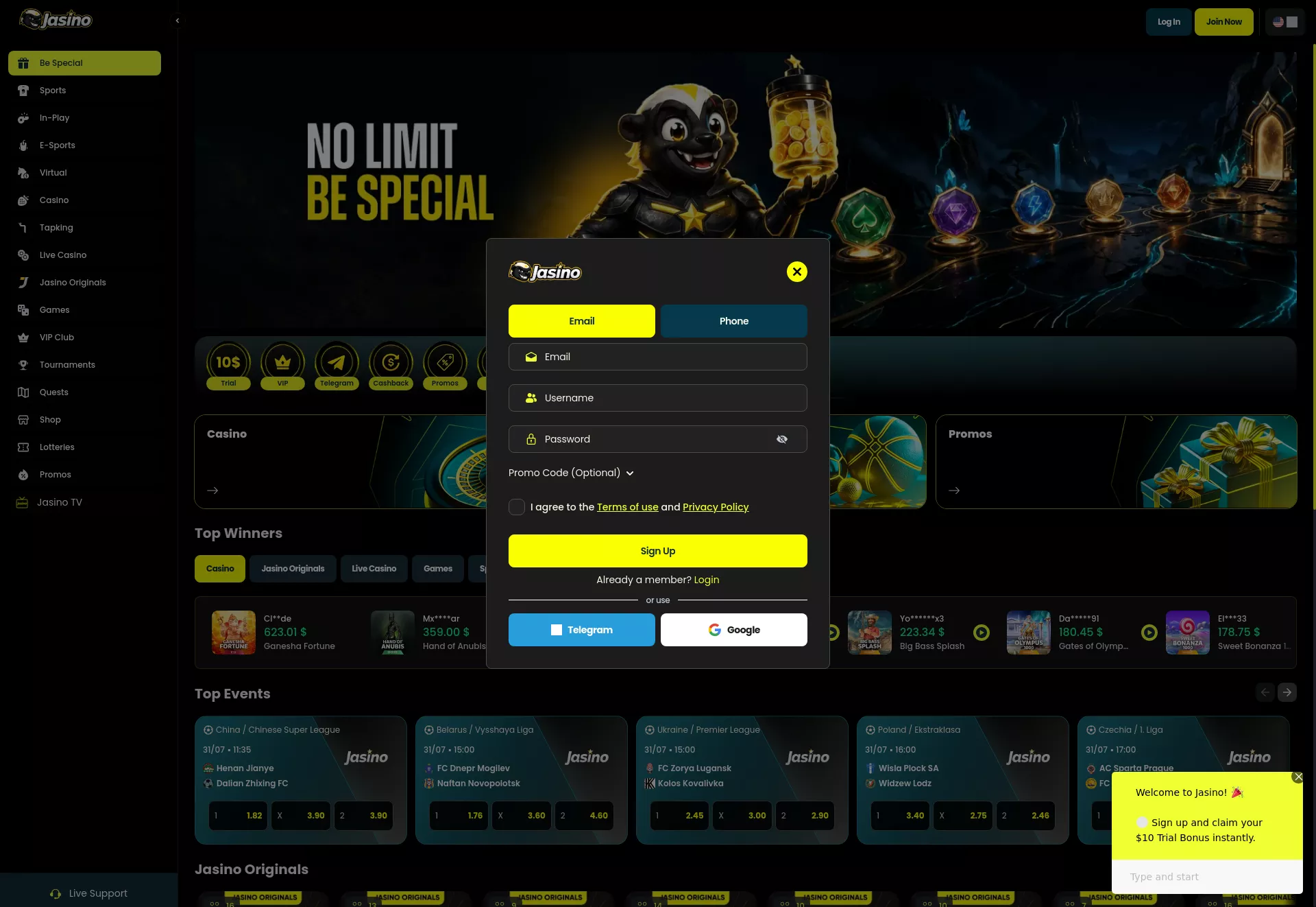 Desktop screen. Jasino Get 15% Cashback
