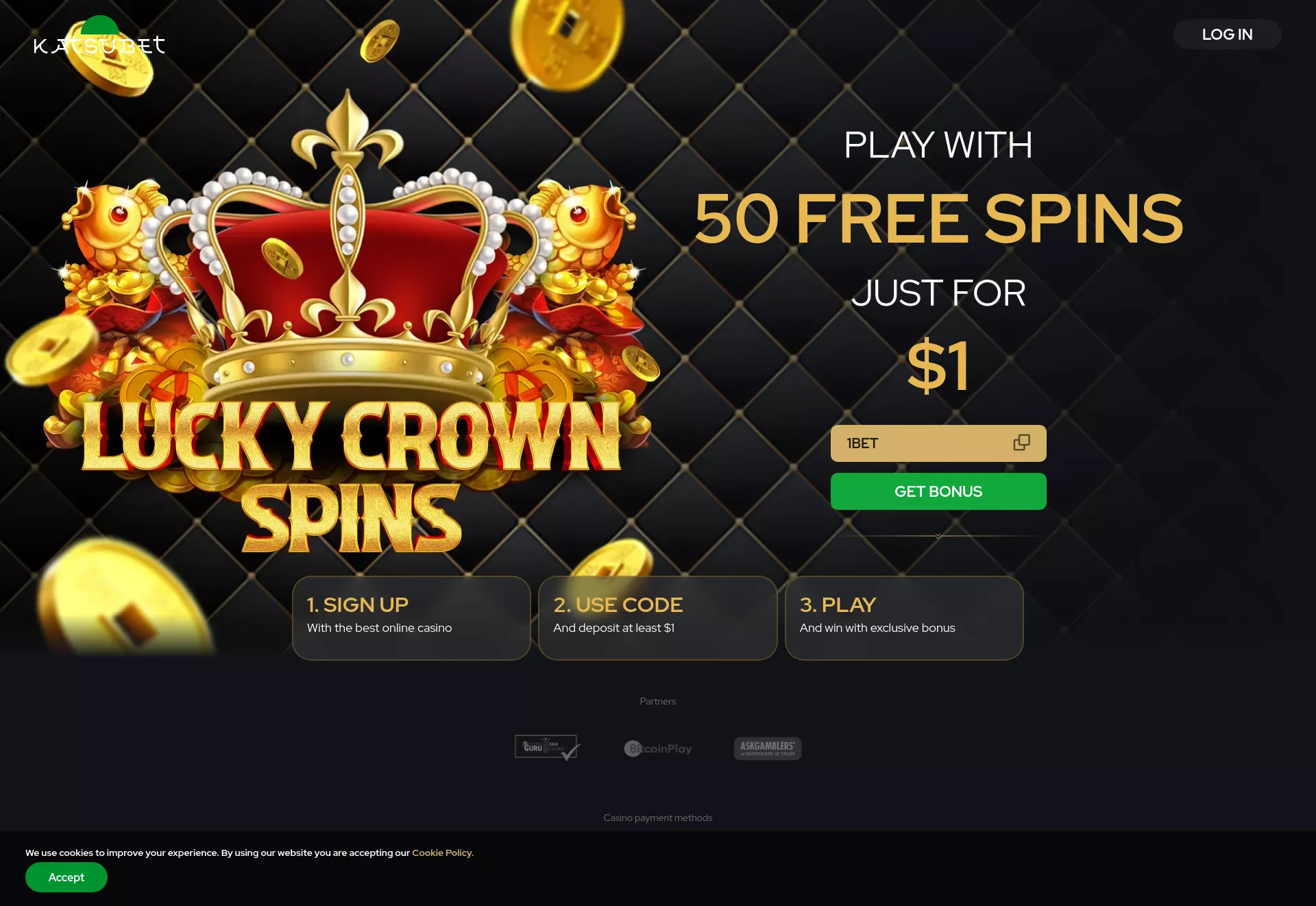 Desktop screen. KatsuBet Get 50 Free Spins