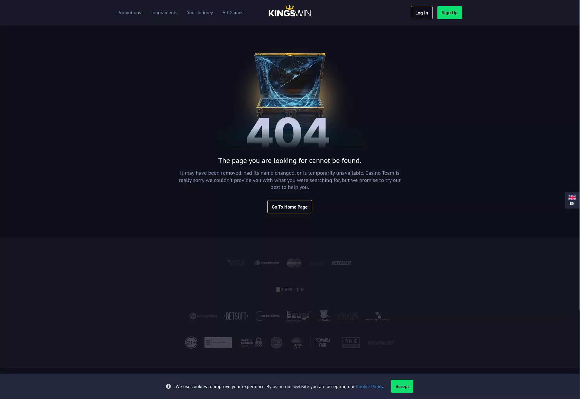 Desktop screen. Kings Win Up to €555 + 55 FS