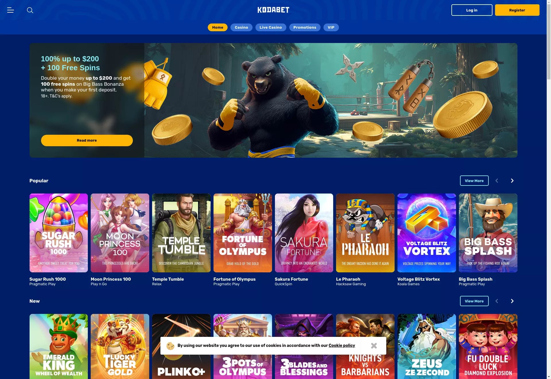 Desktop screen. KodaBet 100% up to $200 + 100 FS