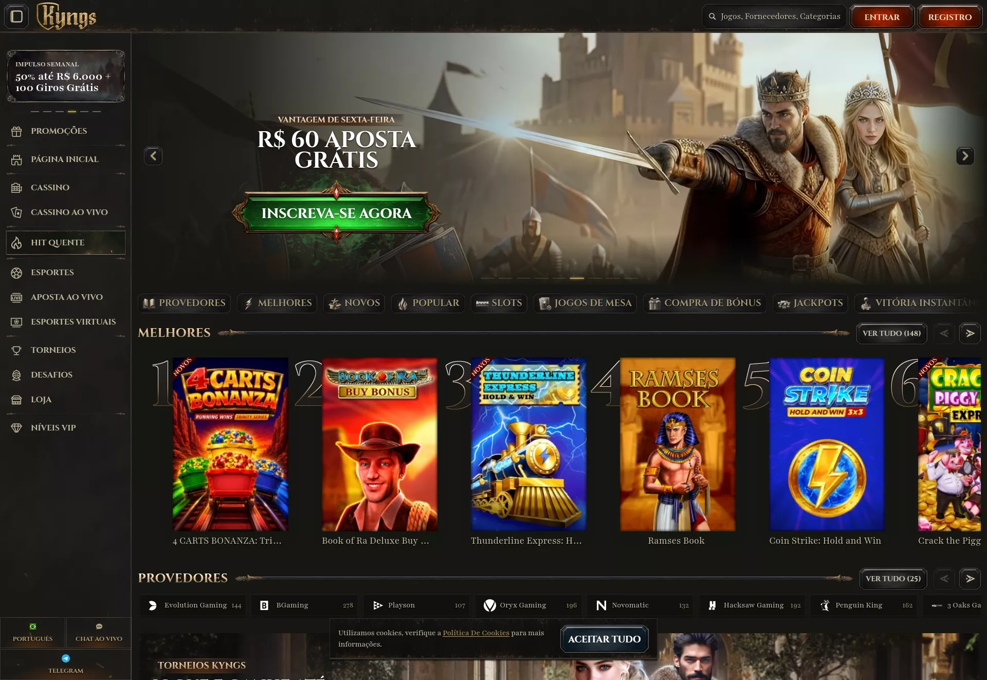 Desktop screen. Kyngs Casino Up to $1500 + 300 FS