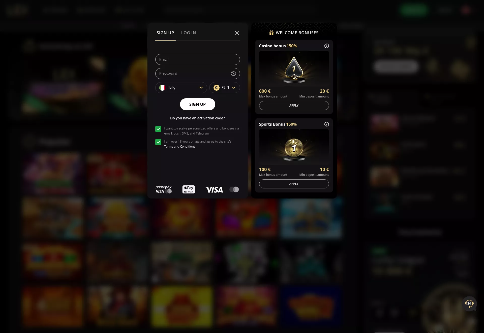 Desktop screen. LEX Casino Ottieni 50 Giri Gratuiti