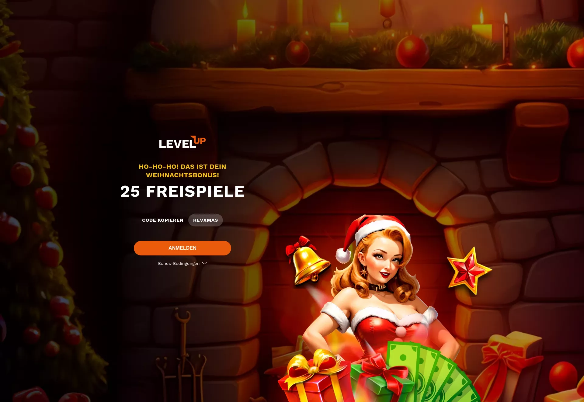 Desktop screen. Level Up Get 25 Free Spins