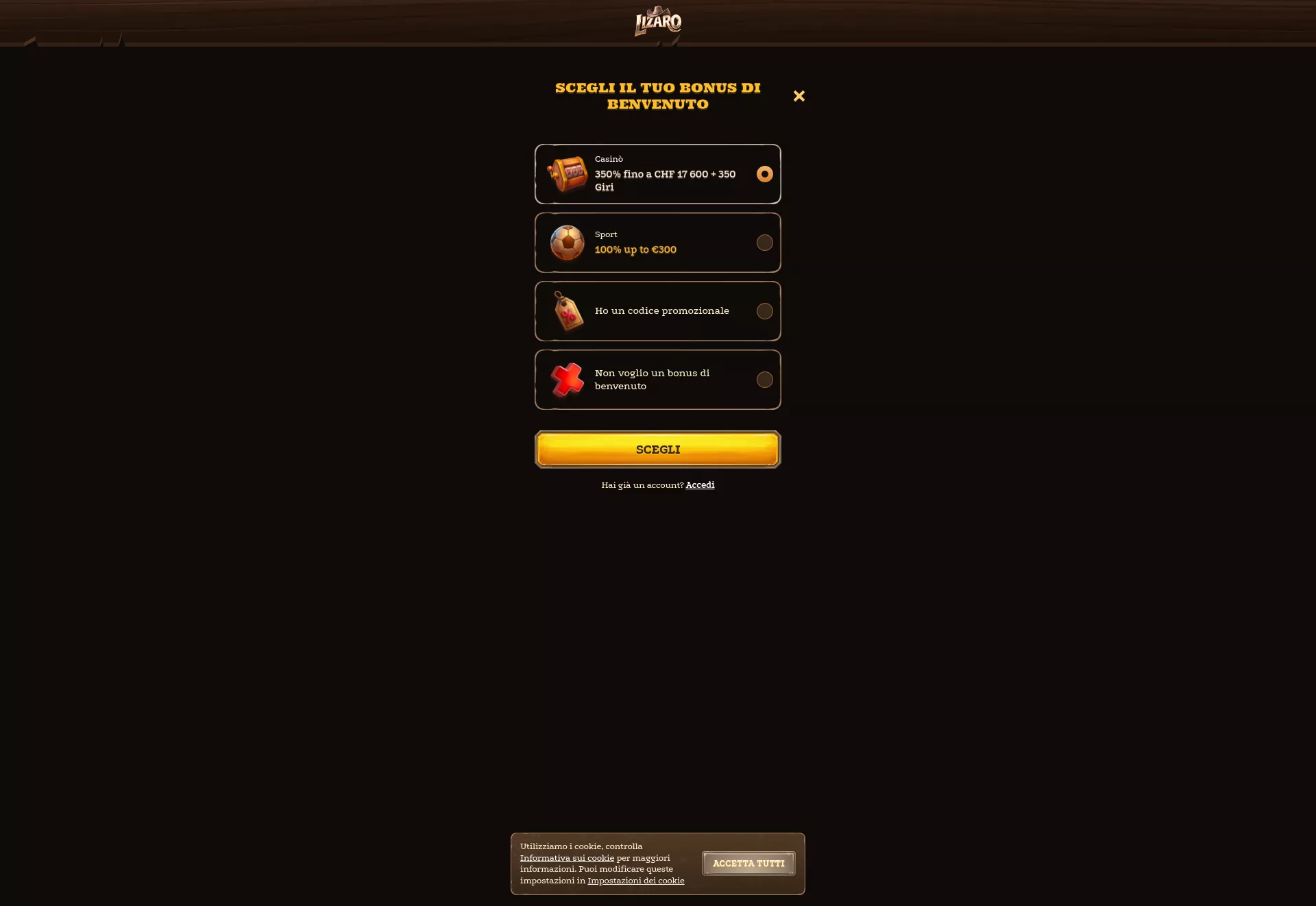 Desktop screen. Lizaro Bis zu Fr3300 + 350 FS + 1 Bonus Crab