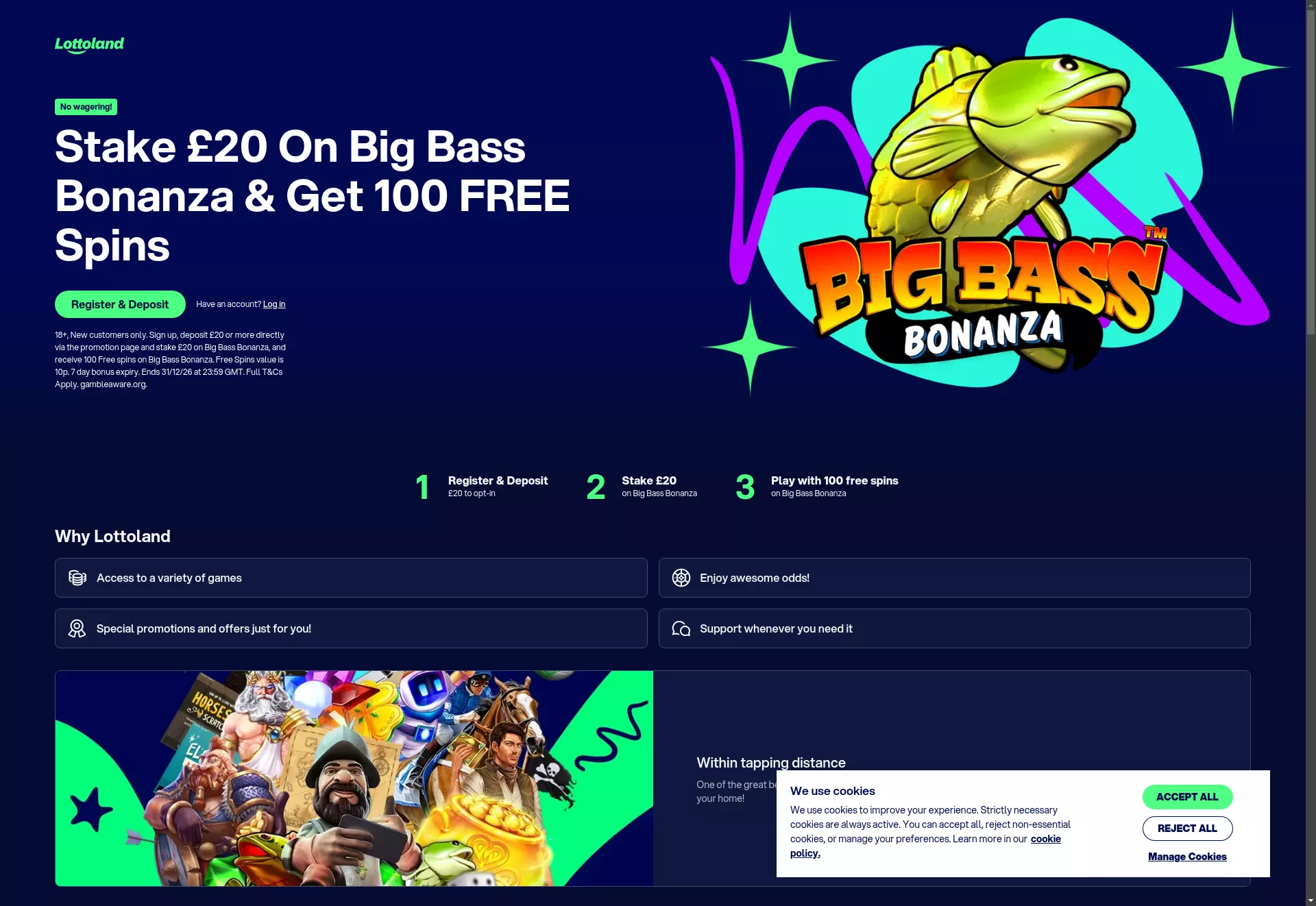 Desktop screen. Lottoland Get 100 Free Spins