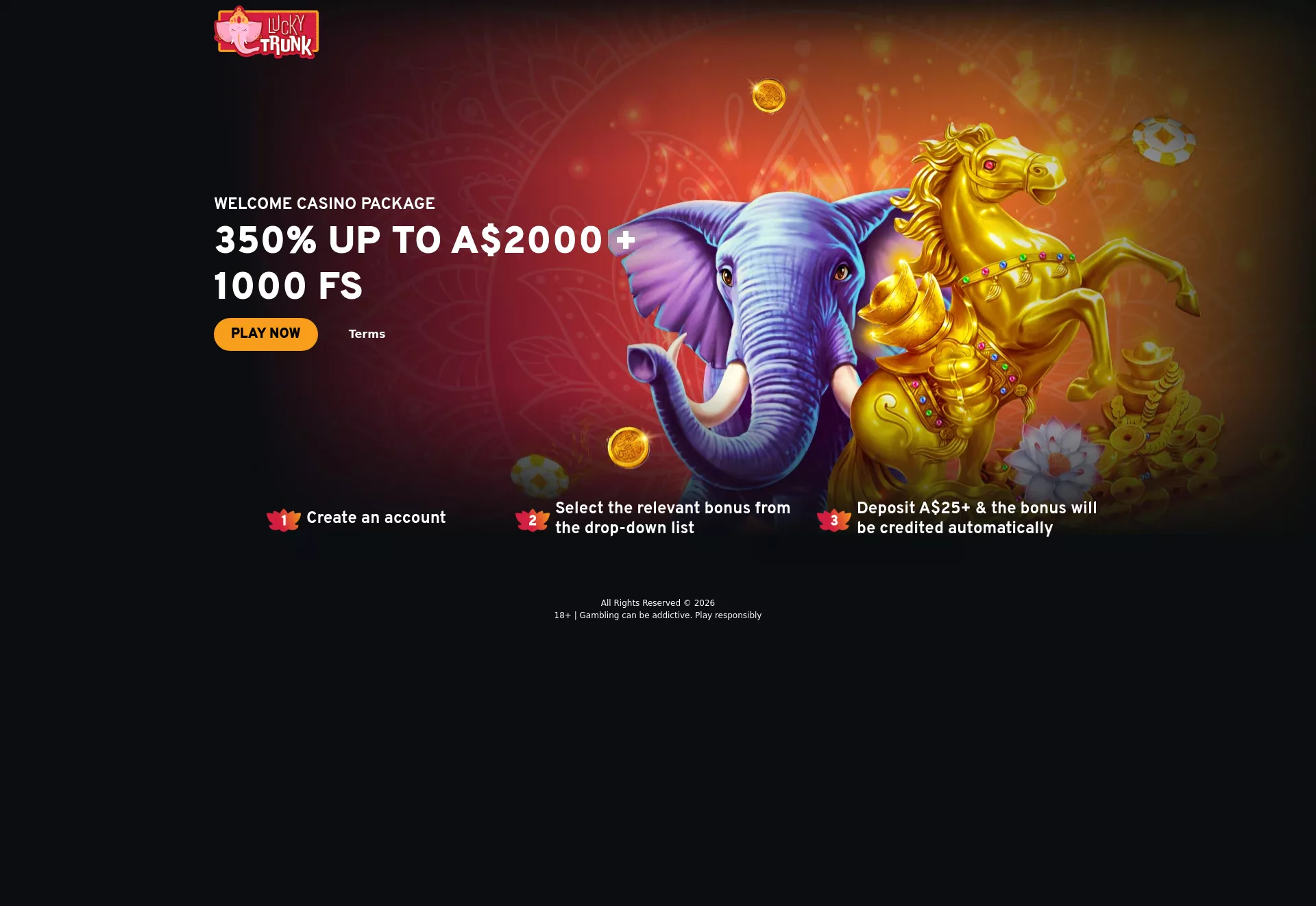 Desktop screen. Lucky Trunk Casino Up to $1200