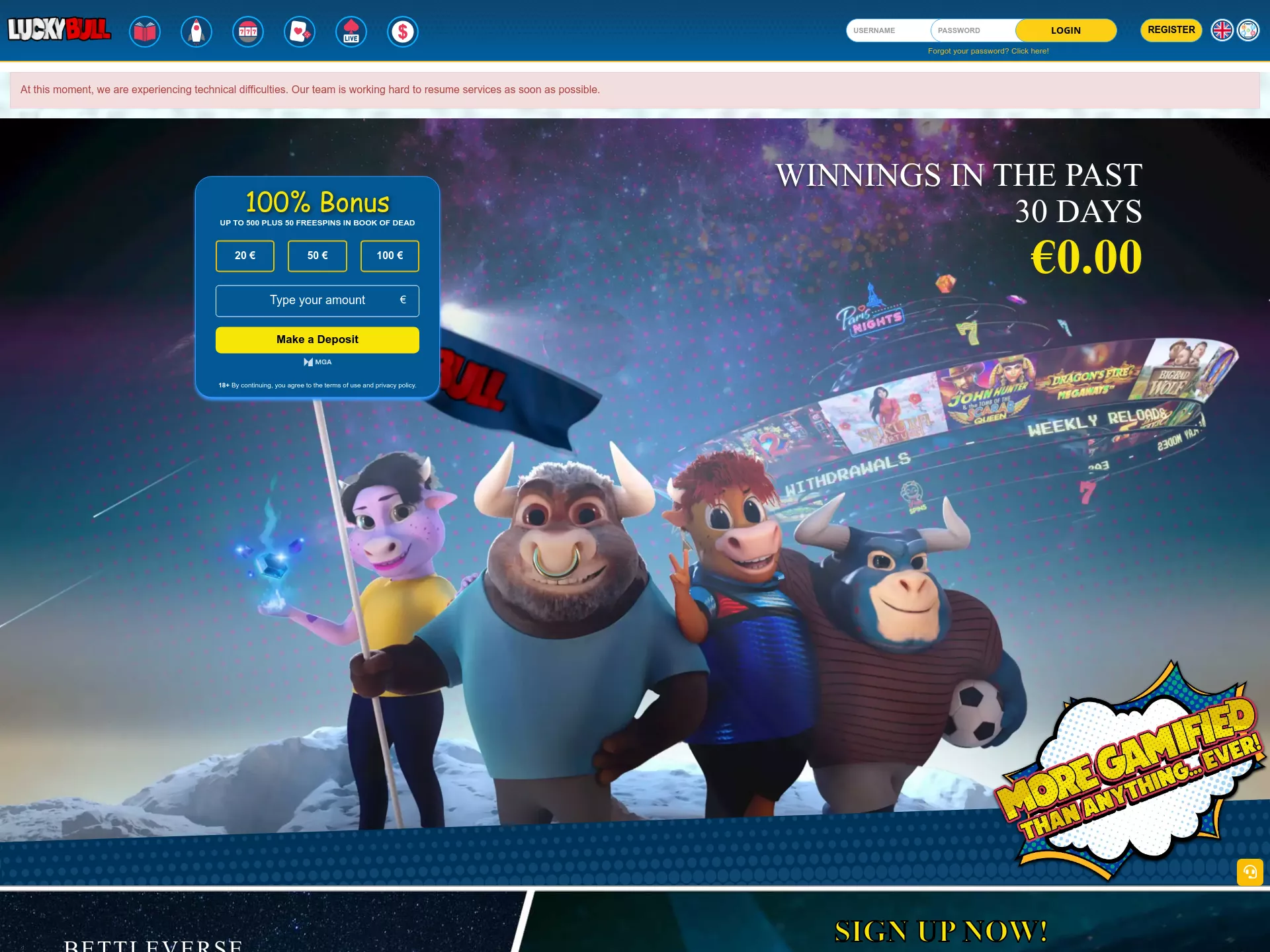 Desktop screen. LuckyBull Casino 100% up to $888