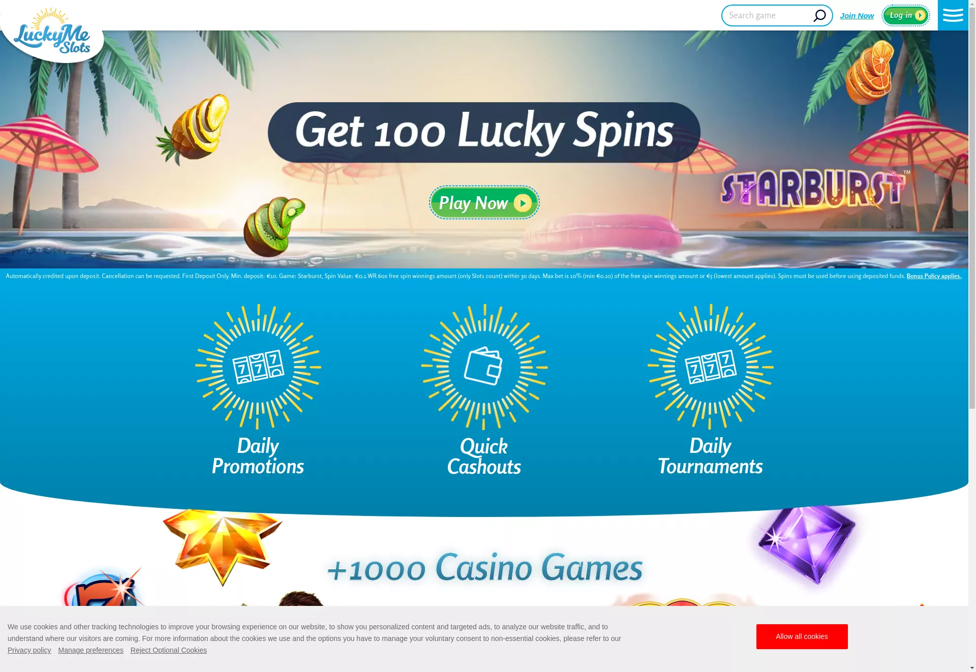 Desktop screen. LuckyMe Slots Get 100 FS