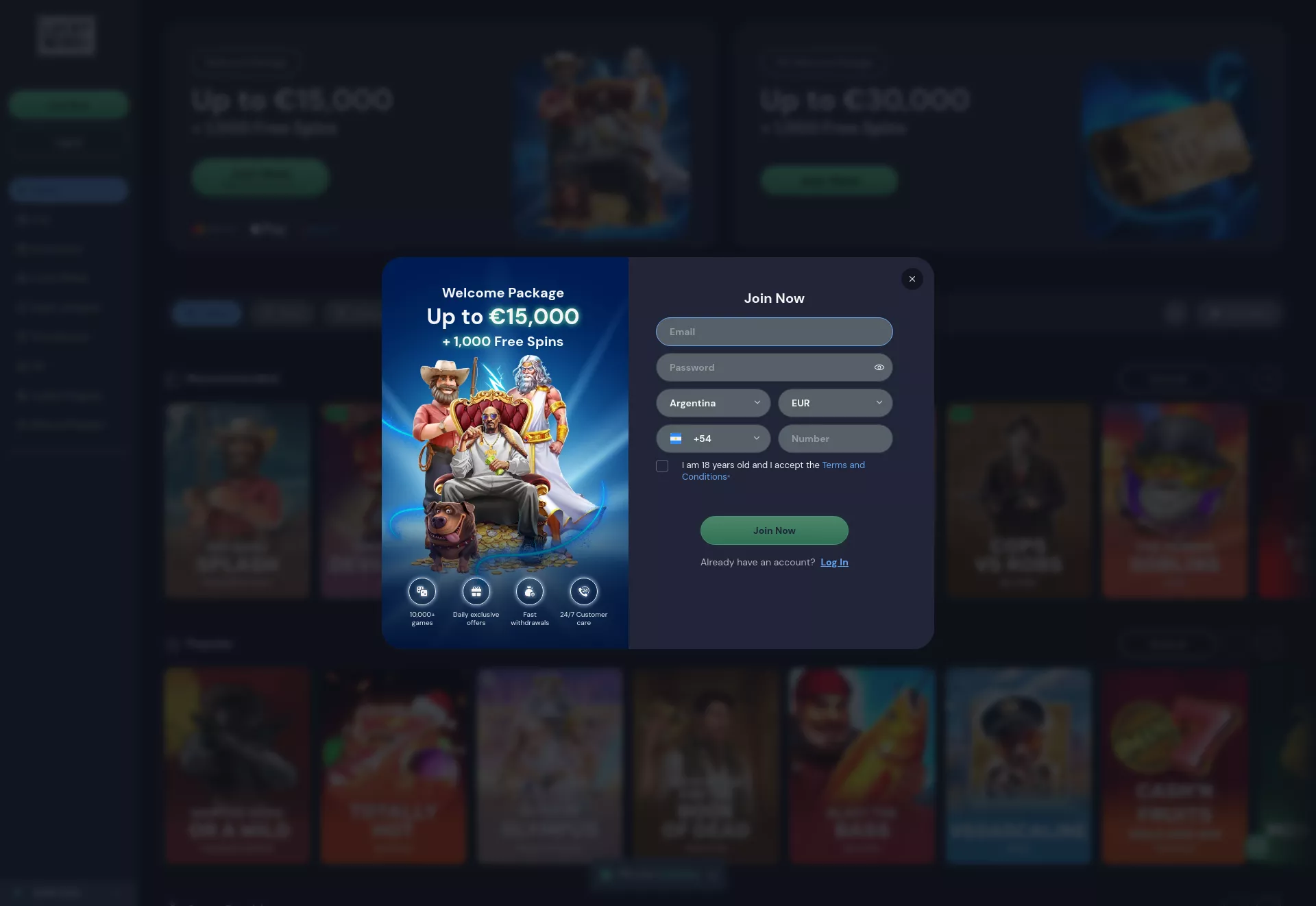 Desktop screen. LuckyWins Up to $4000 + 400 FS
