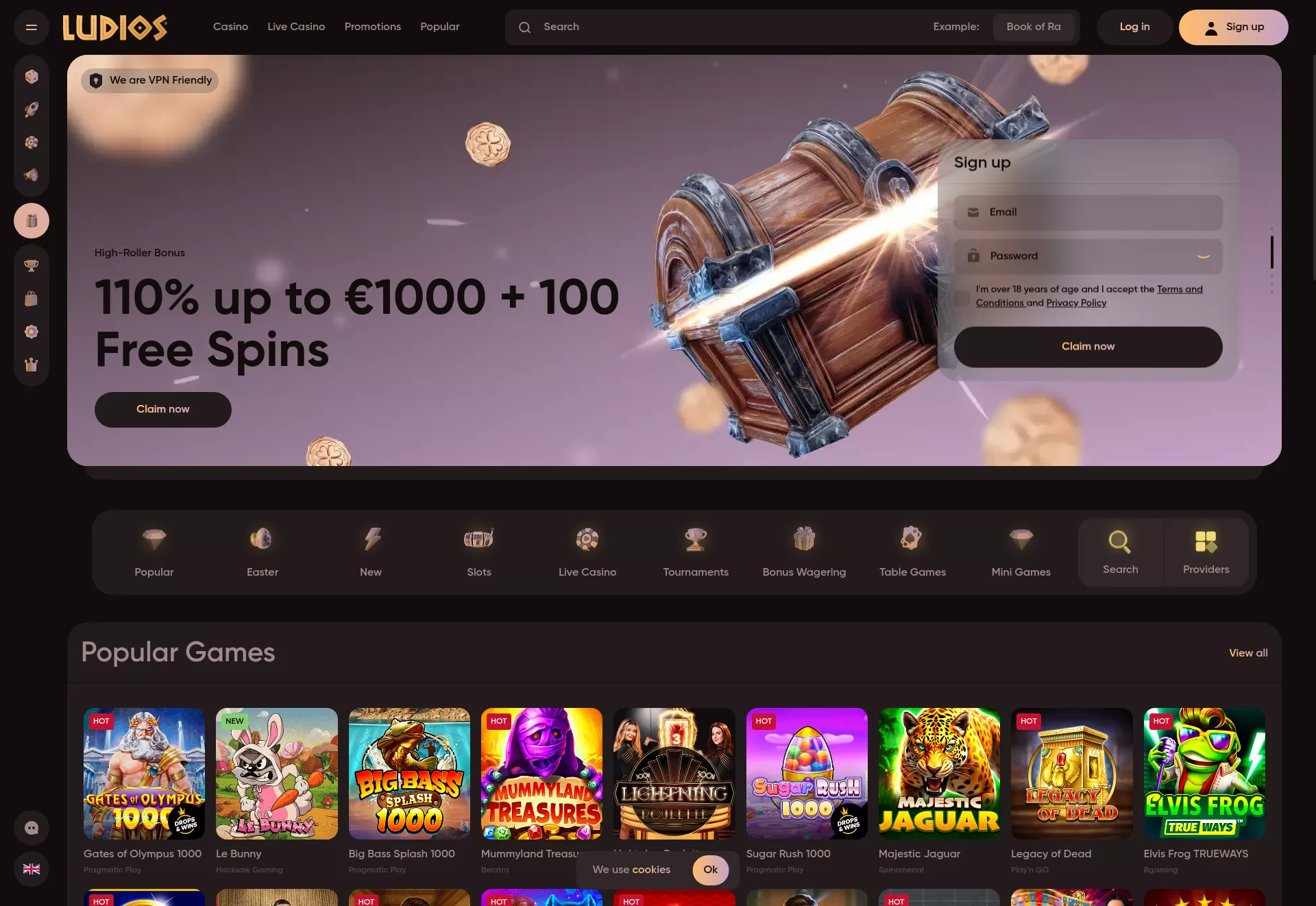 Desktop screen. Ludios Cashback 20% up to $2000