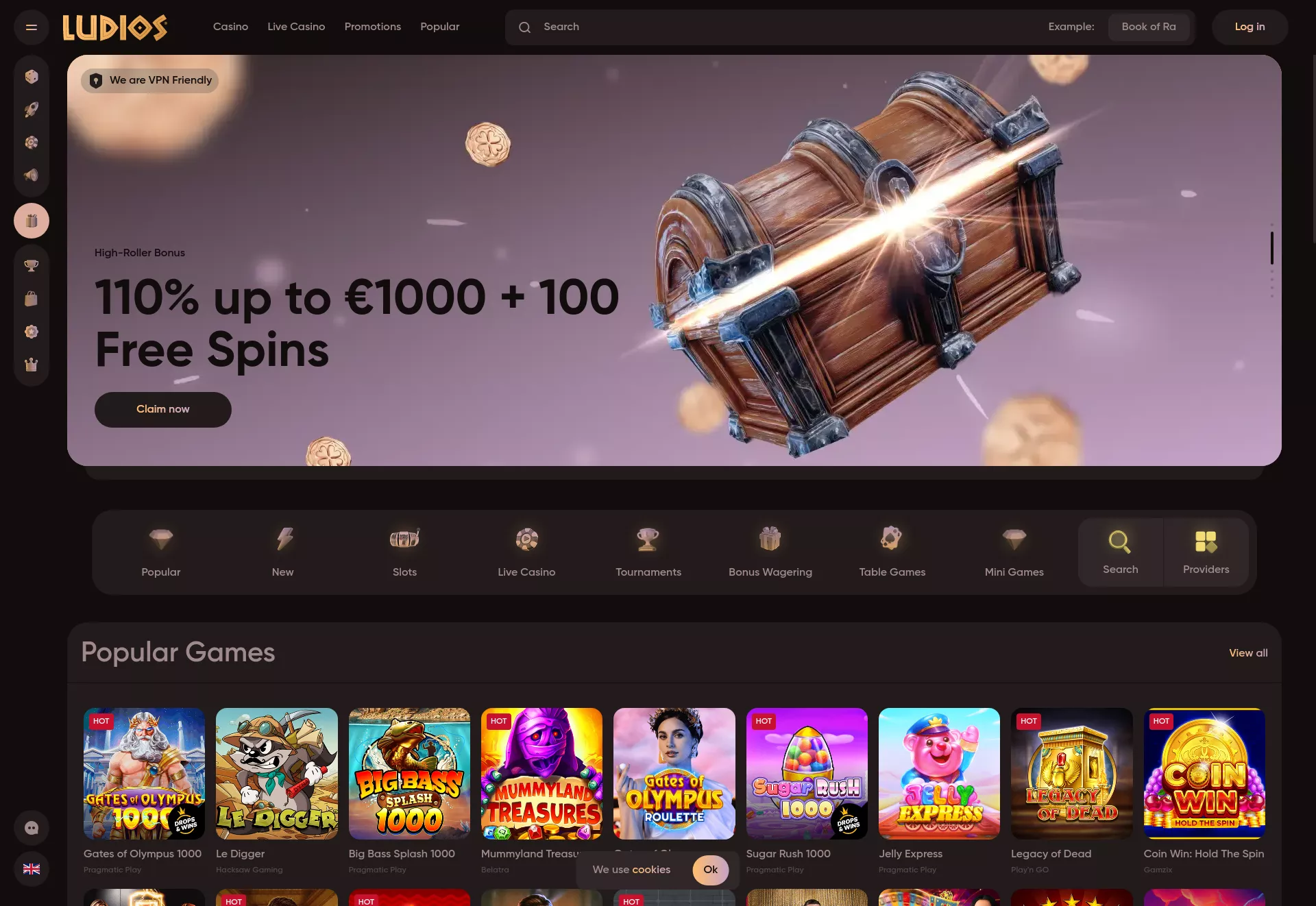 Desktop screen. Ludios 110% up to $1000 + 100 FS