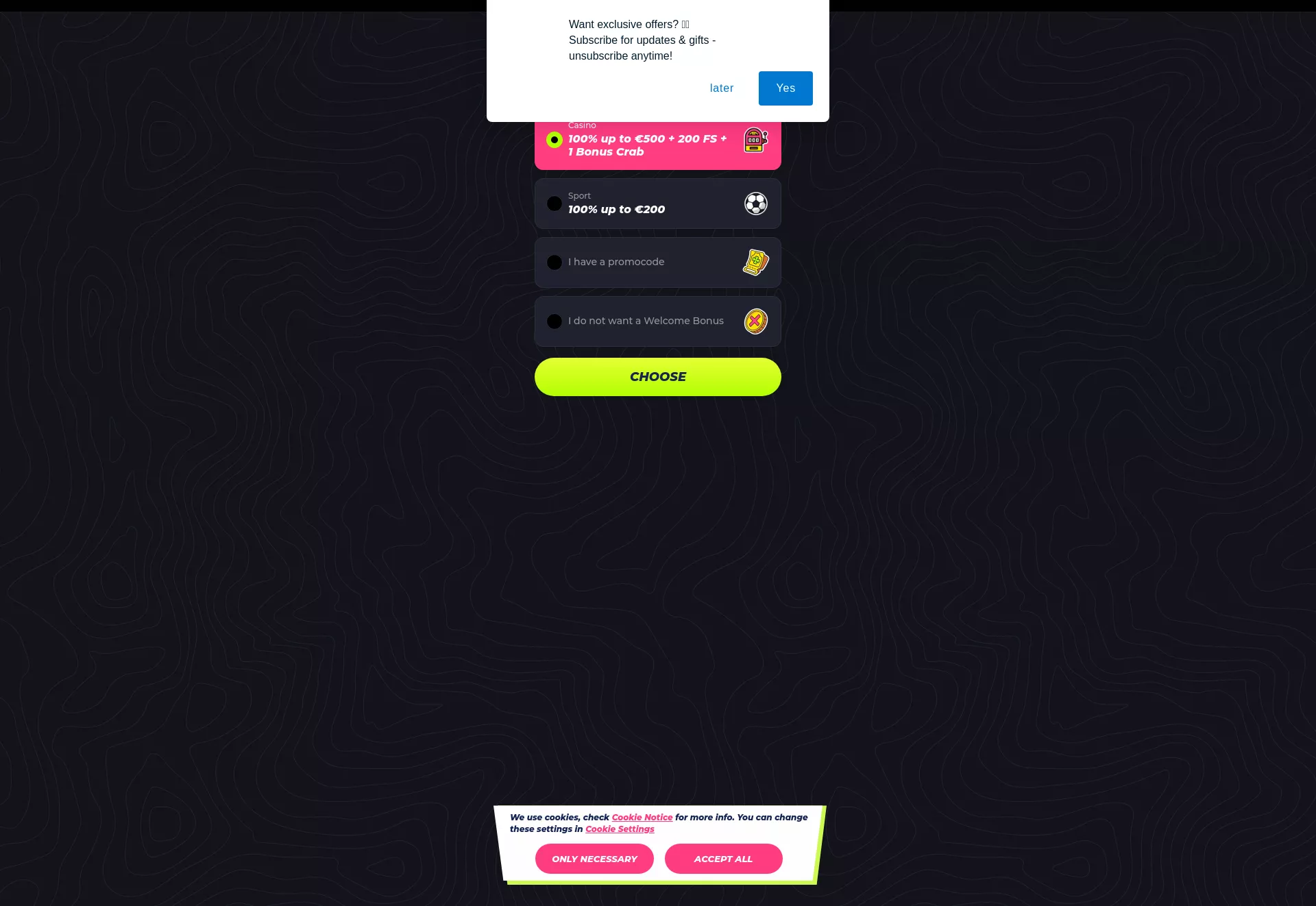 Desktop screen. LunuBet 100% up to $500 + 200 FS