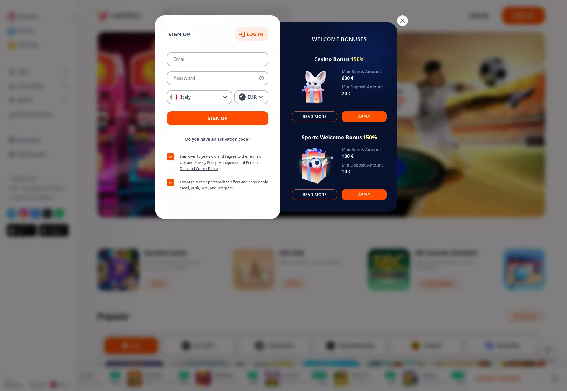 Desktop screen. MONRO Casino Ottieni 50 Giri Gratuiti