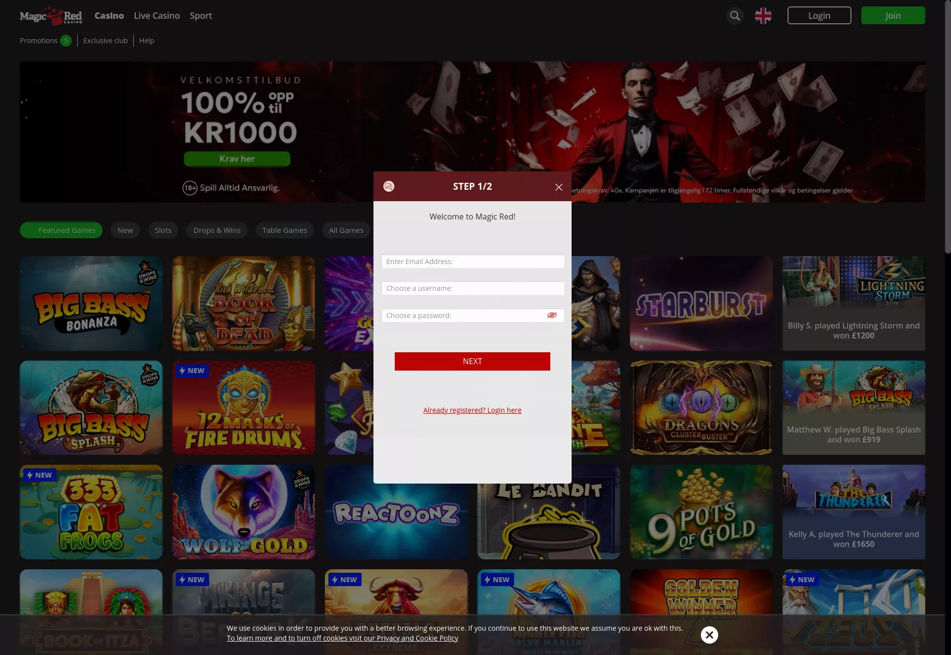 Desktop screen. Magic Red 100% Up to kr2000