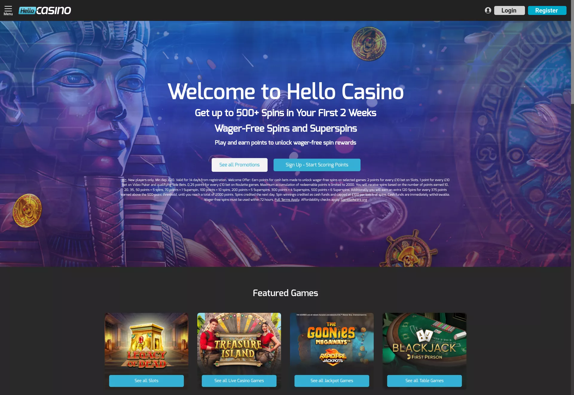 Desktop screen. Main Stage Bingo 100% up to £100 + 100 FS