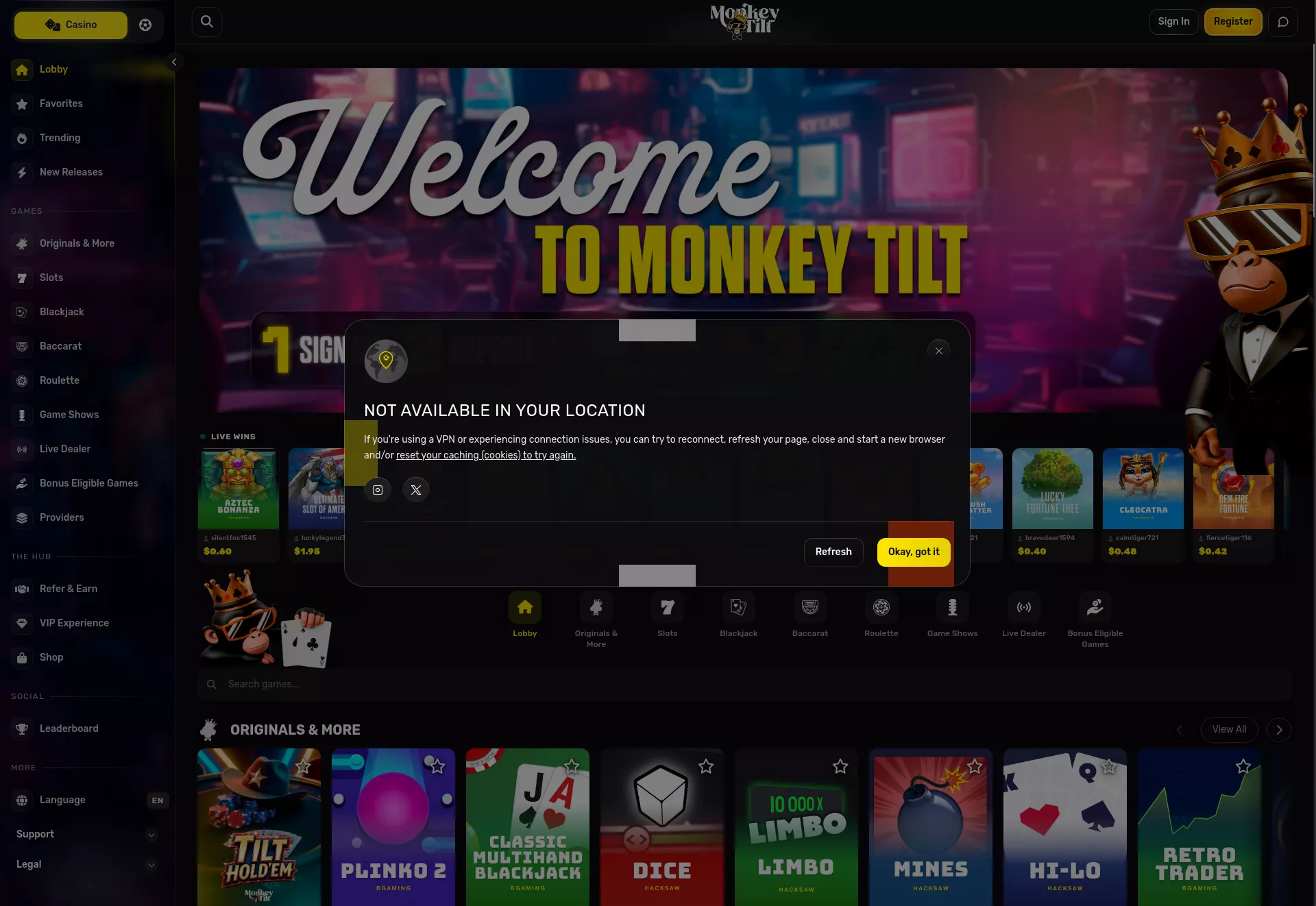 Desktop screen. MonkeyTilt 500% up to $10000