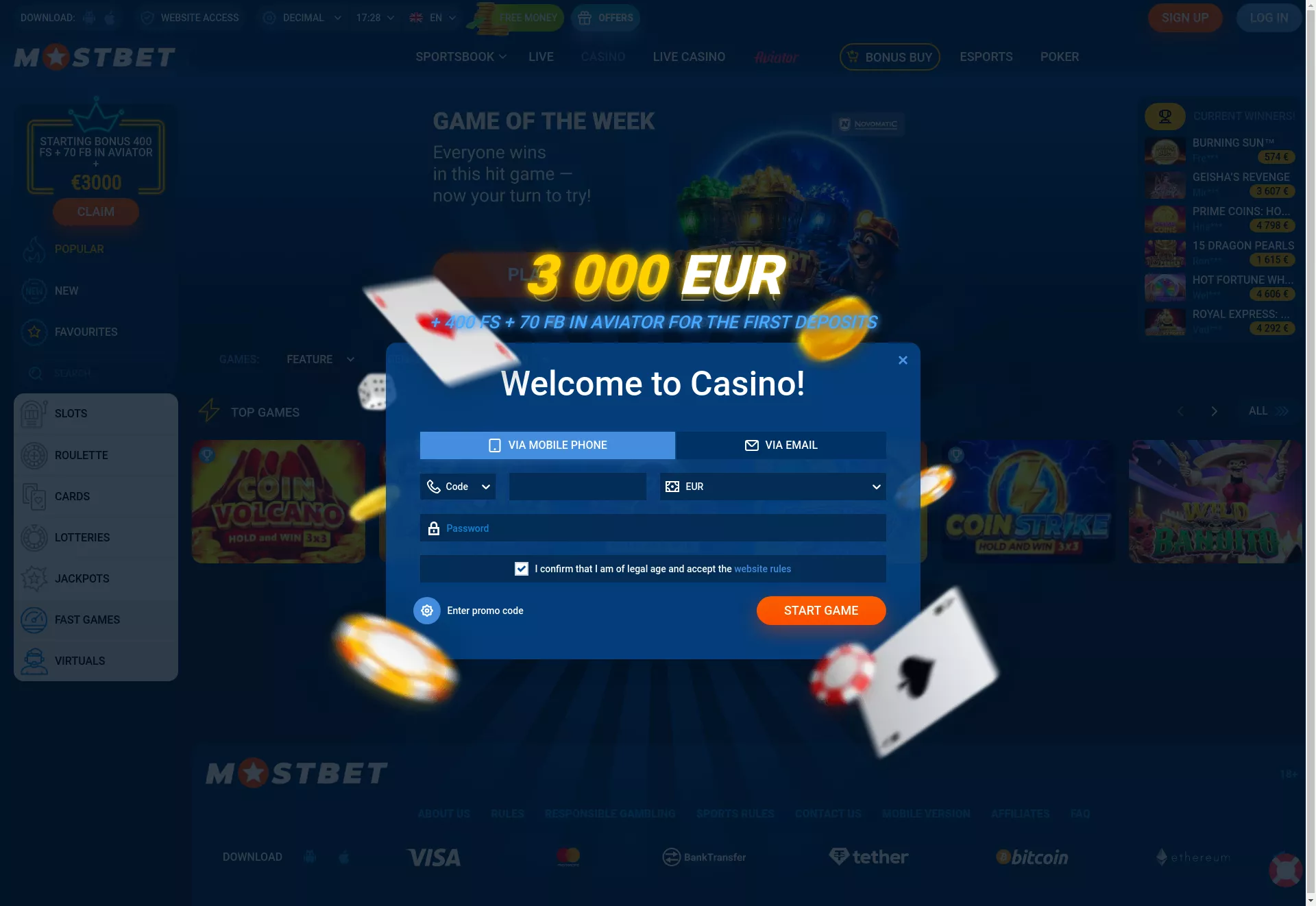 Desktop screen. Mostbet Up to ৳81000 + 475 FS