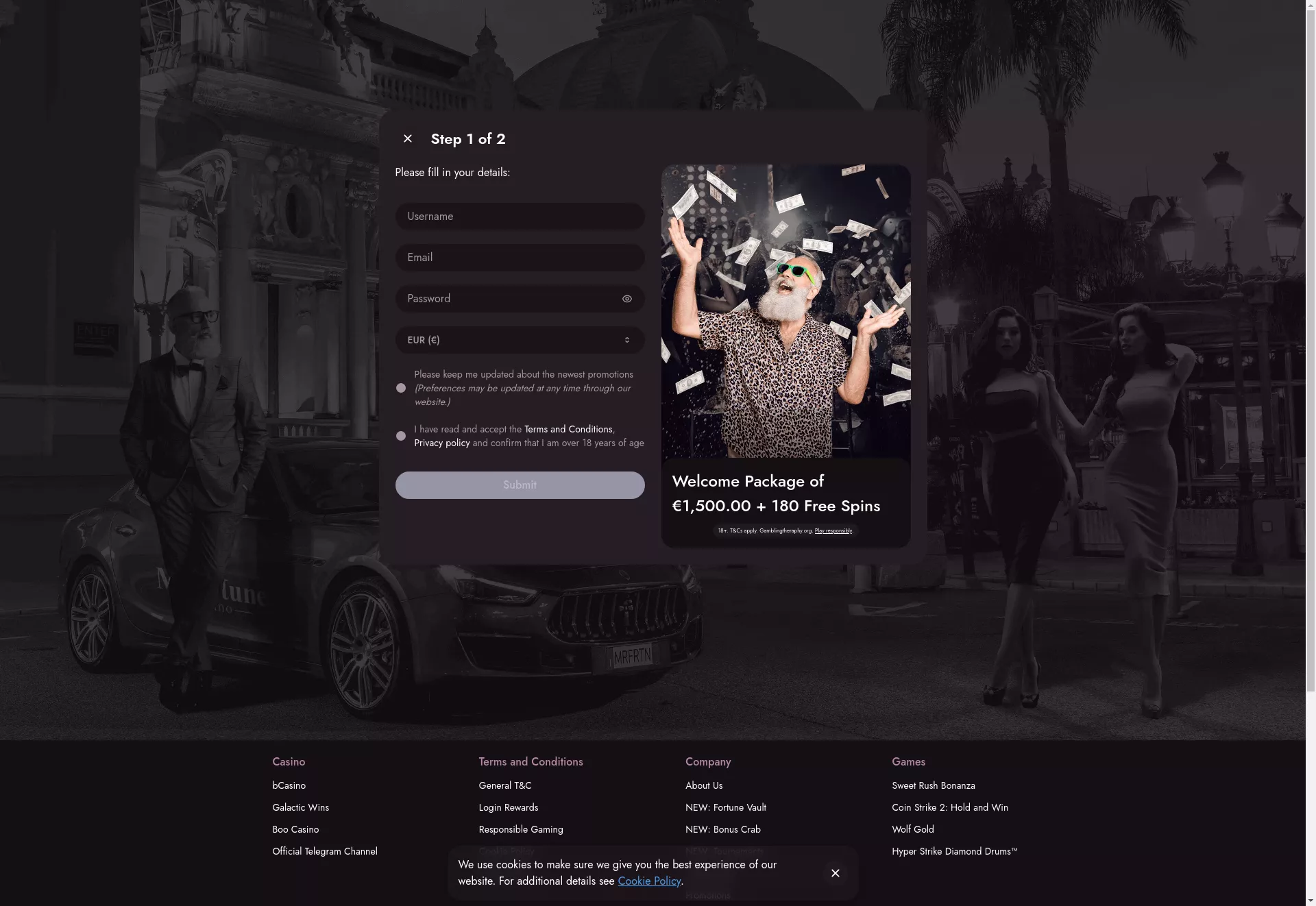 Desktop screen. Mr Fortune Casino Up to $1500 + 180 FS
