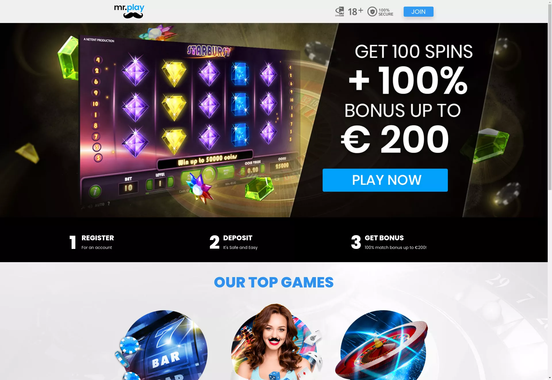 Desktop screen. Mr.Play Up to C$200 + 100 FS
