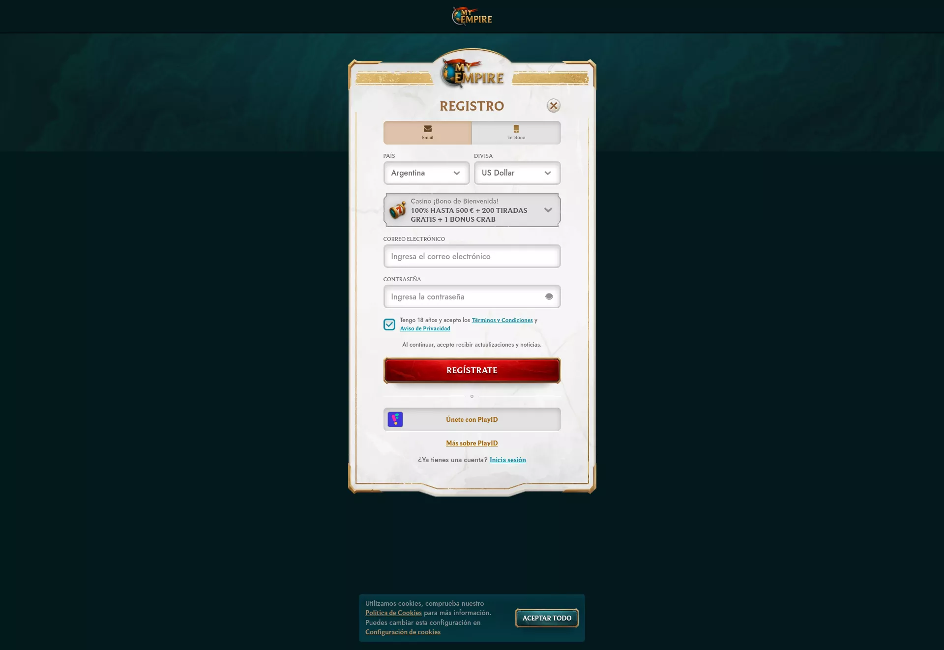 Desktop screen. MyEmpire Get 15% cashback up to $400