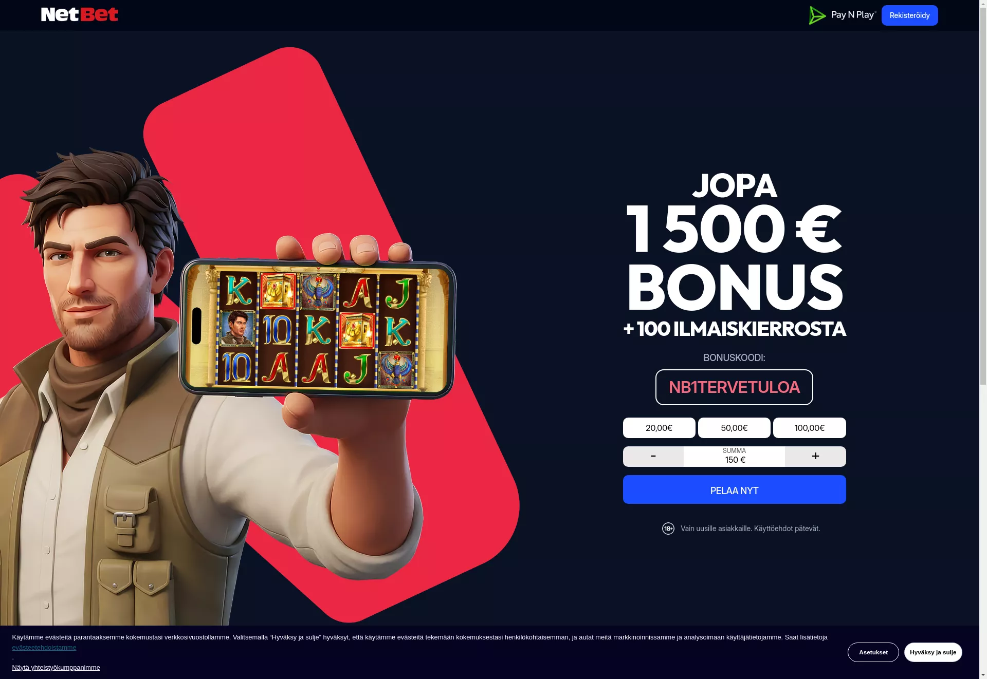 Desktop screen. NetBet 100% up to €500 + 500 FS