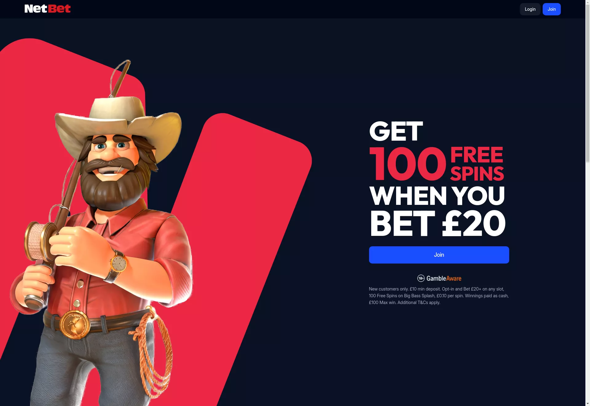 Desktop screen. NetBet Get 100 FS
