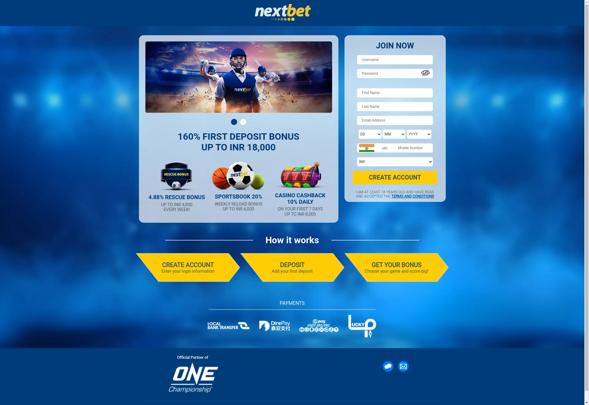 Desktop screen. NextBet 110% up to ₹15000