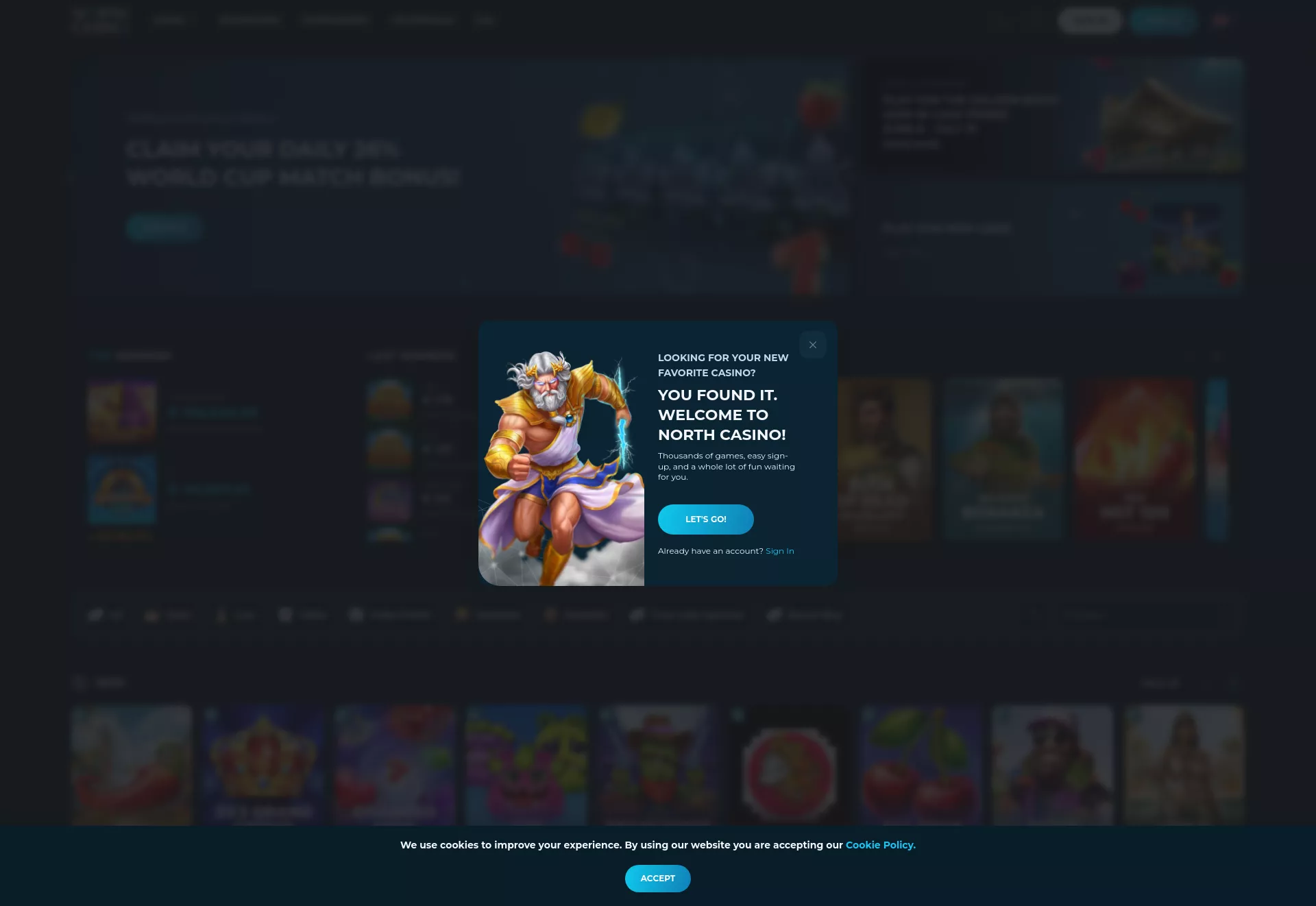 Desktop screen. North Casino Up to $5000