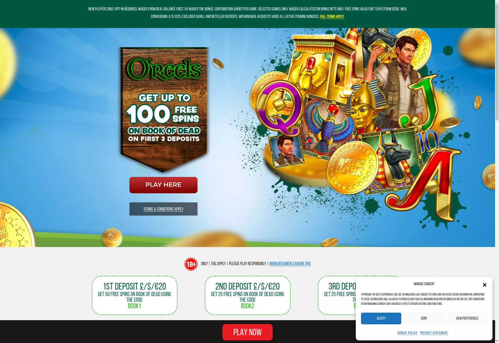 Desktop screen. O’Reels Get 100 FS