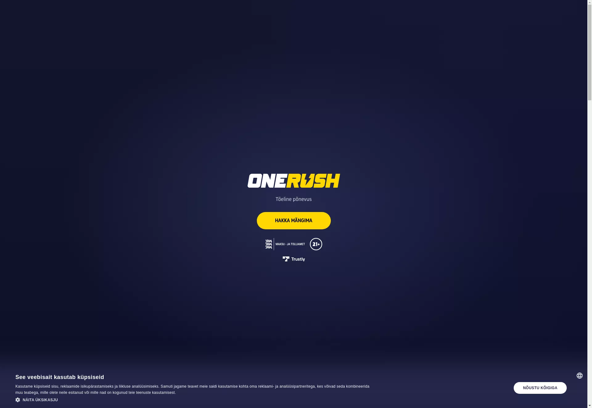 Desktop screen. One Rush 100% up to €100