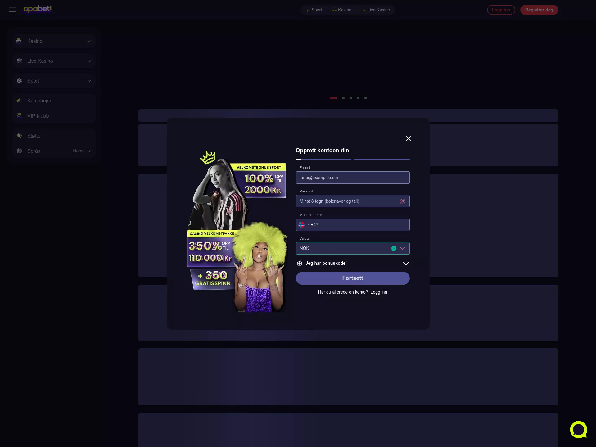 Desktop screen. Opabet Up to €11000 + 350 FS