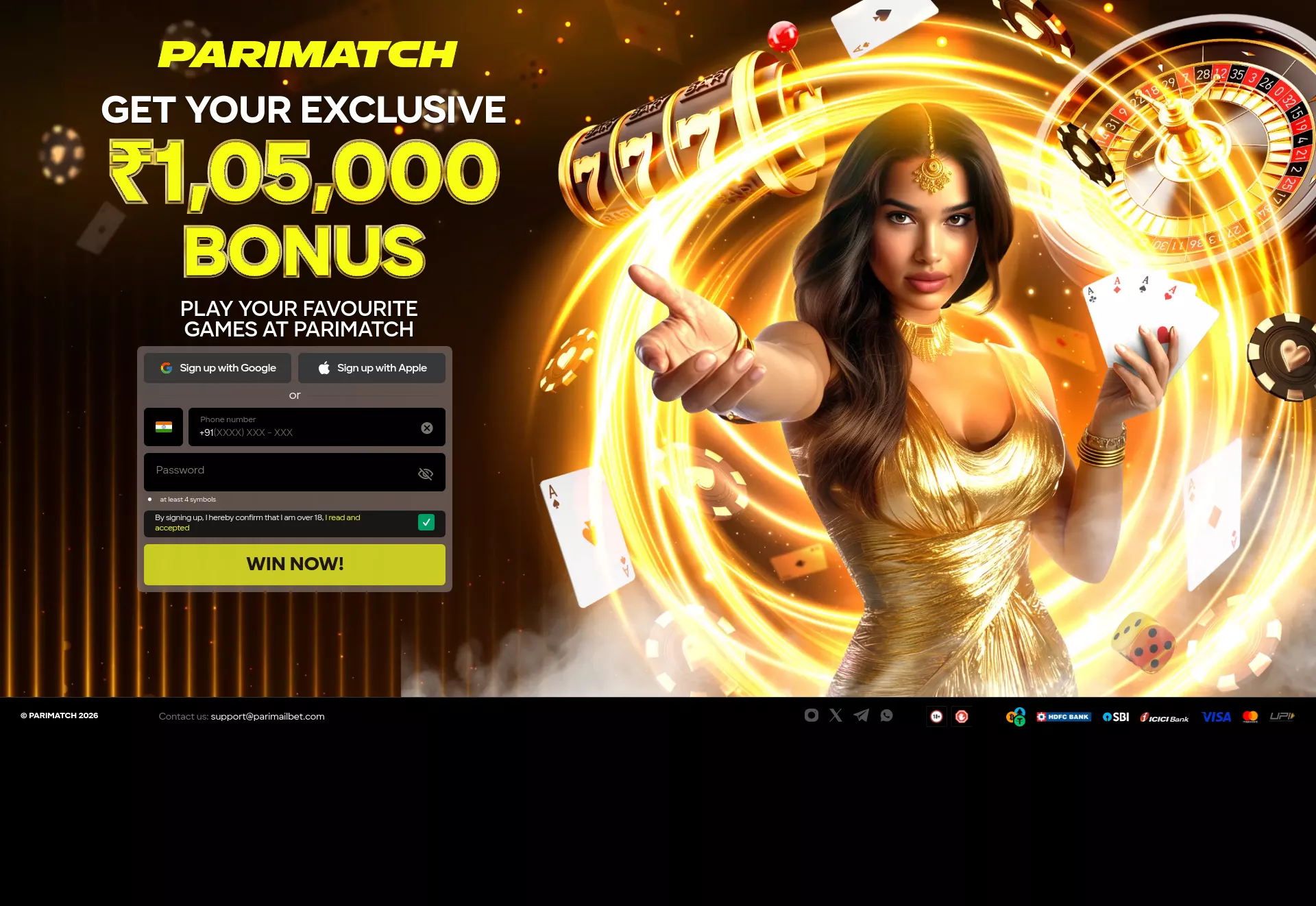 Desktop screen. PariMatch 150% up to ₹105000