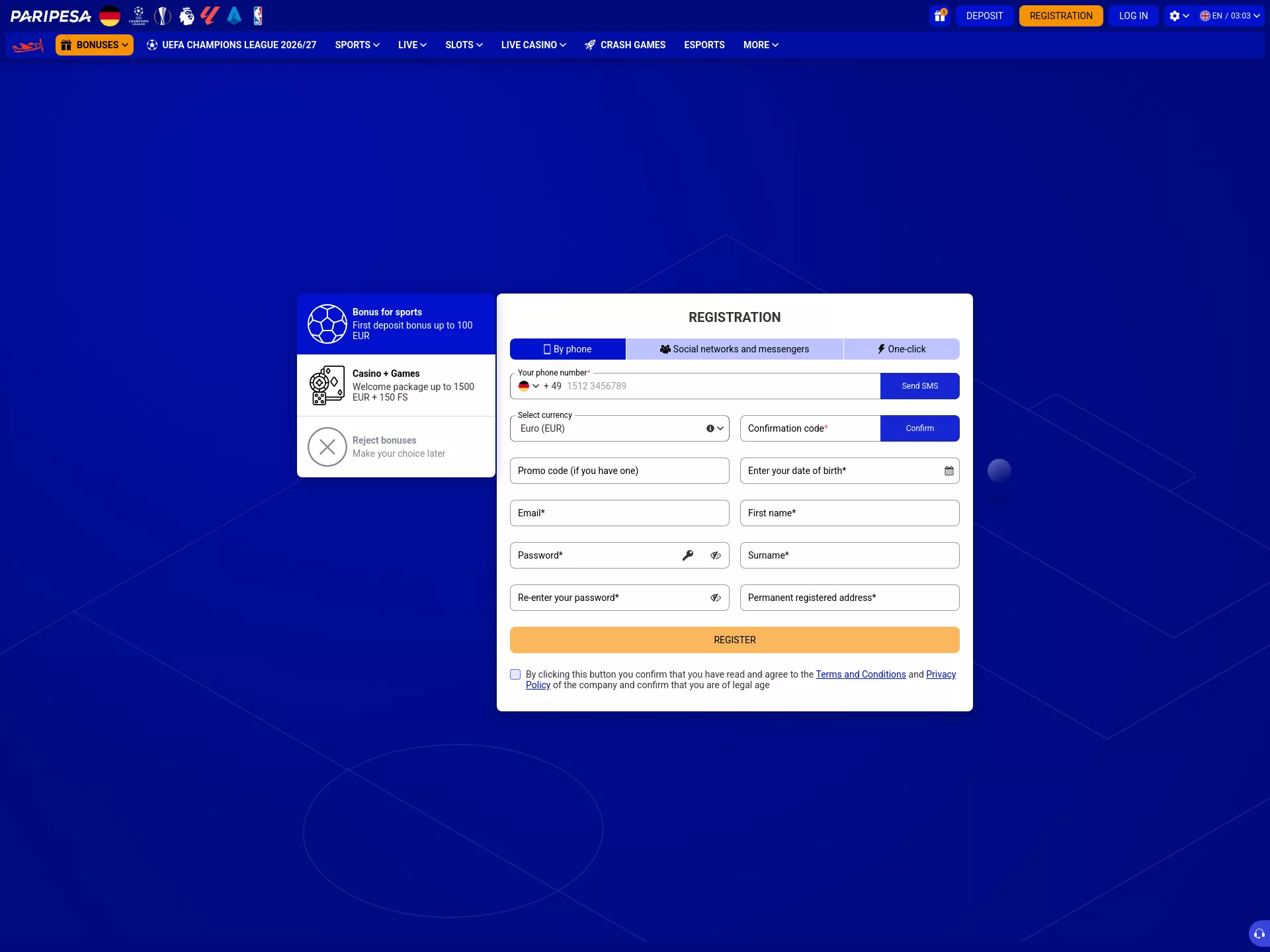 Desktop screen. Paripesa Get 35 FS