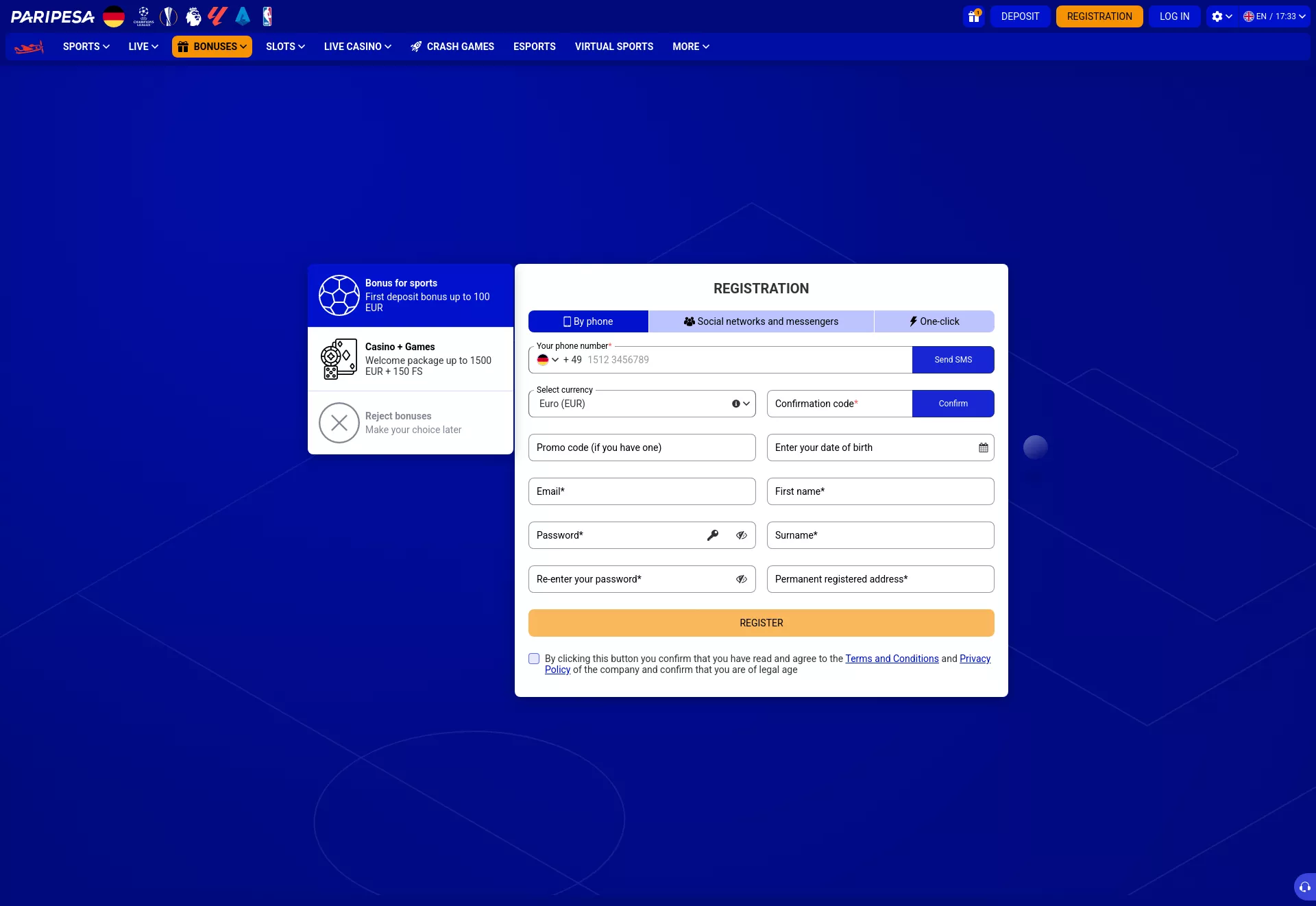 Desktop screen. Paripesa Up to ৳221926 + 150 FS