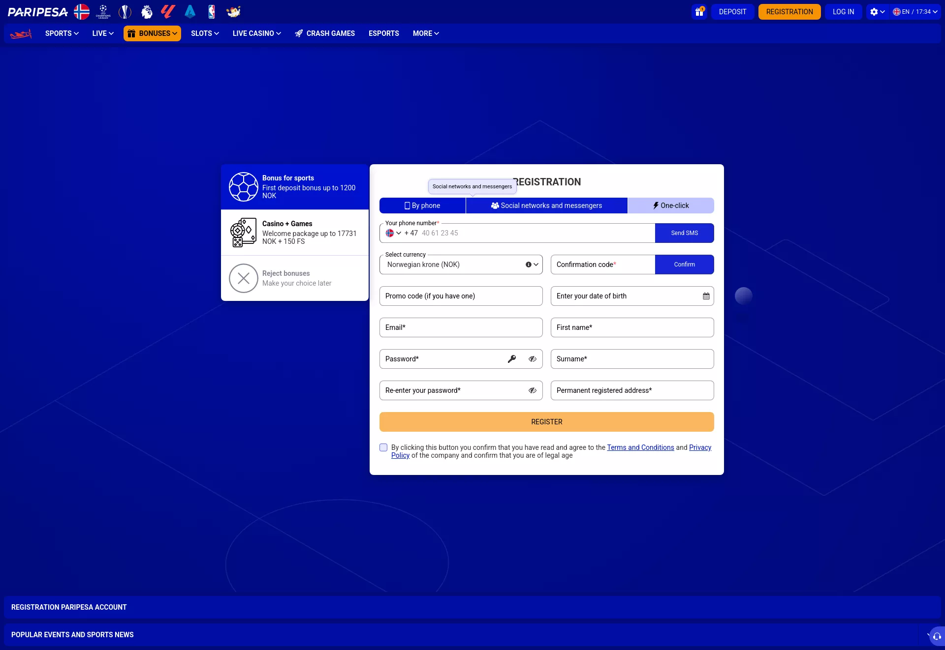 Desktop screen. Paripesa Up to kr12000 + 150 FS