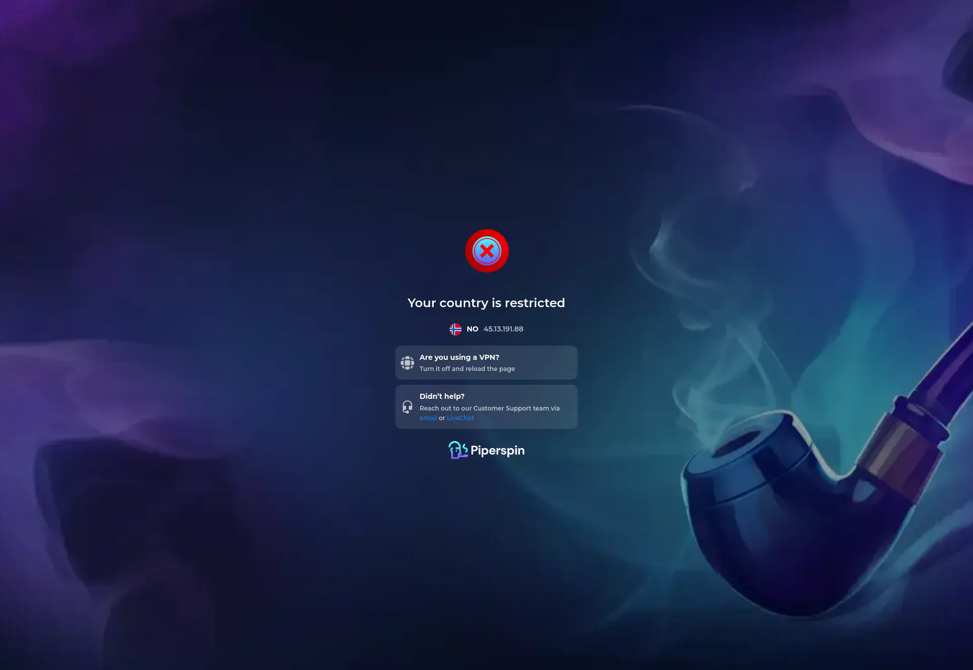 Desktop screen. Piperspin Up to kr15000 + 250 FS