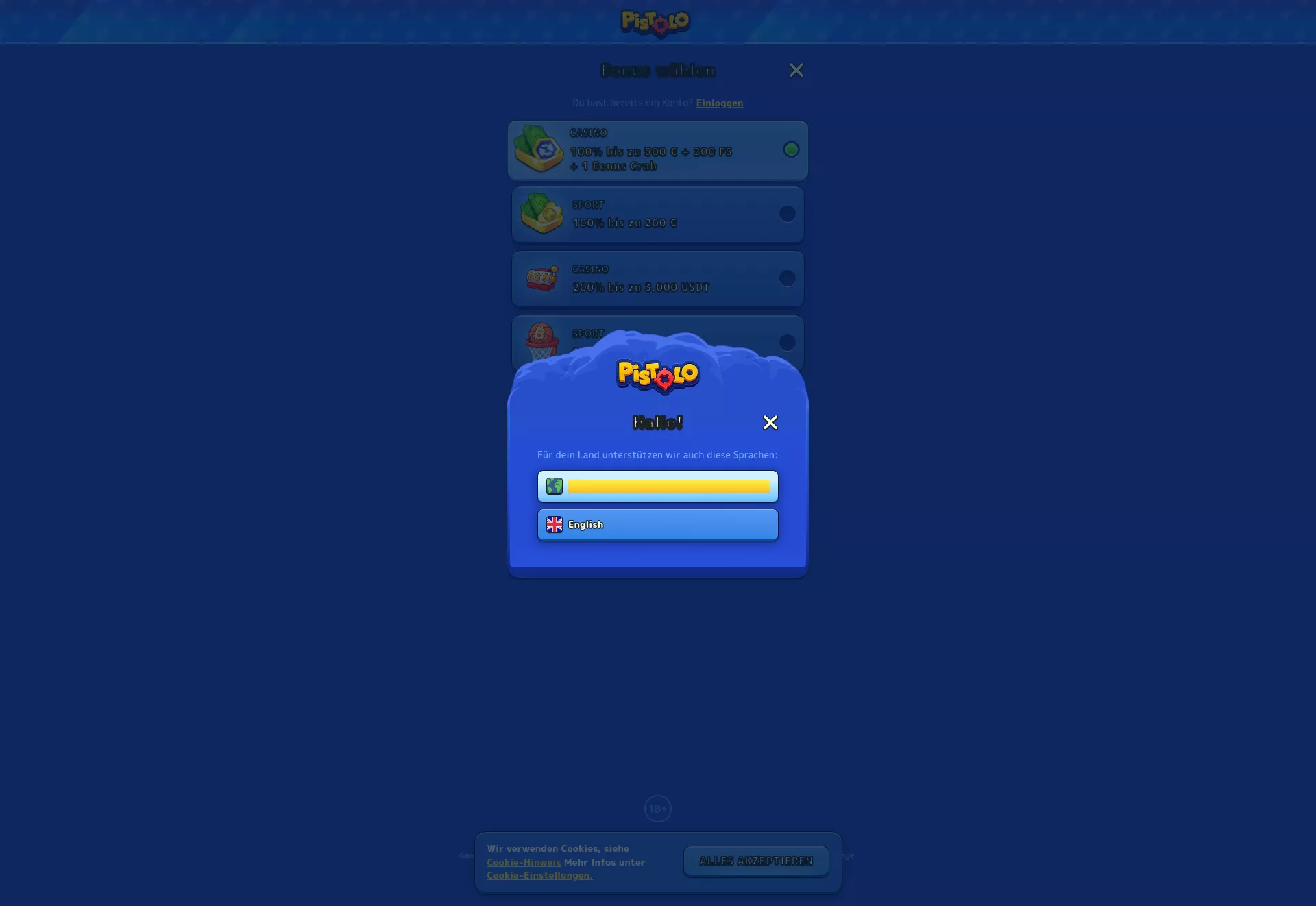 Desktop screen. Pistolo 100% up to $500 + 200 FS