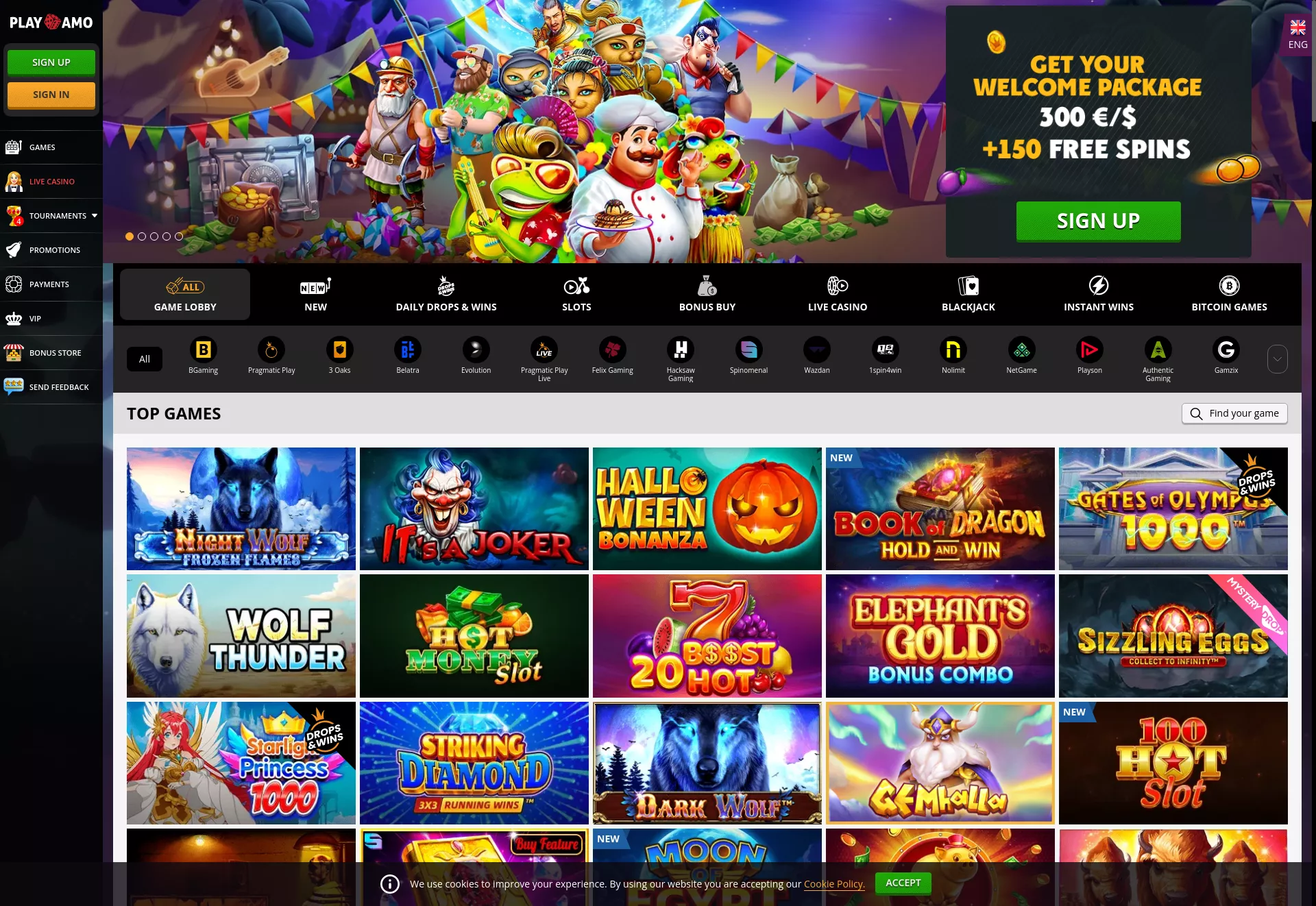 Desktop screen. Play Amo Up to $3500 + 150 FS